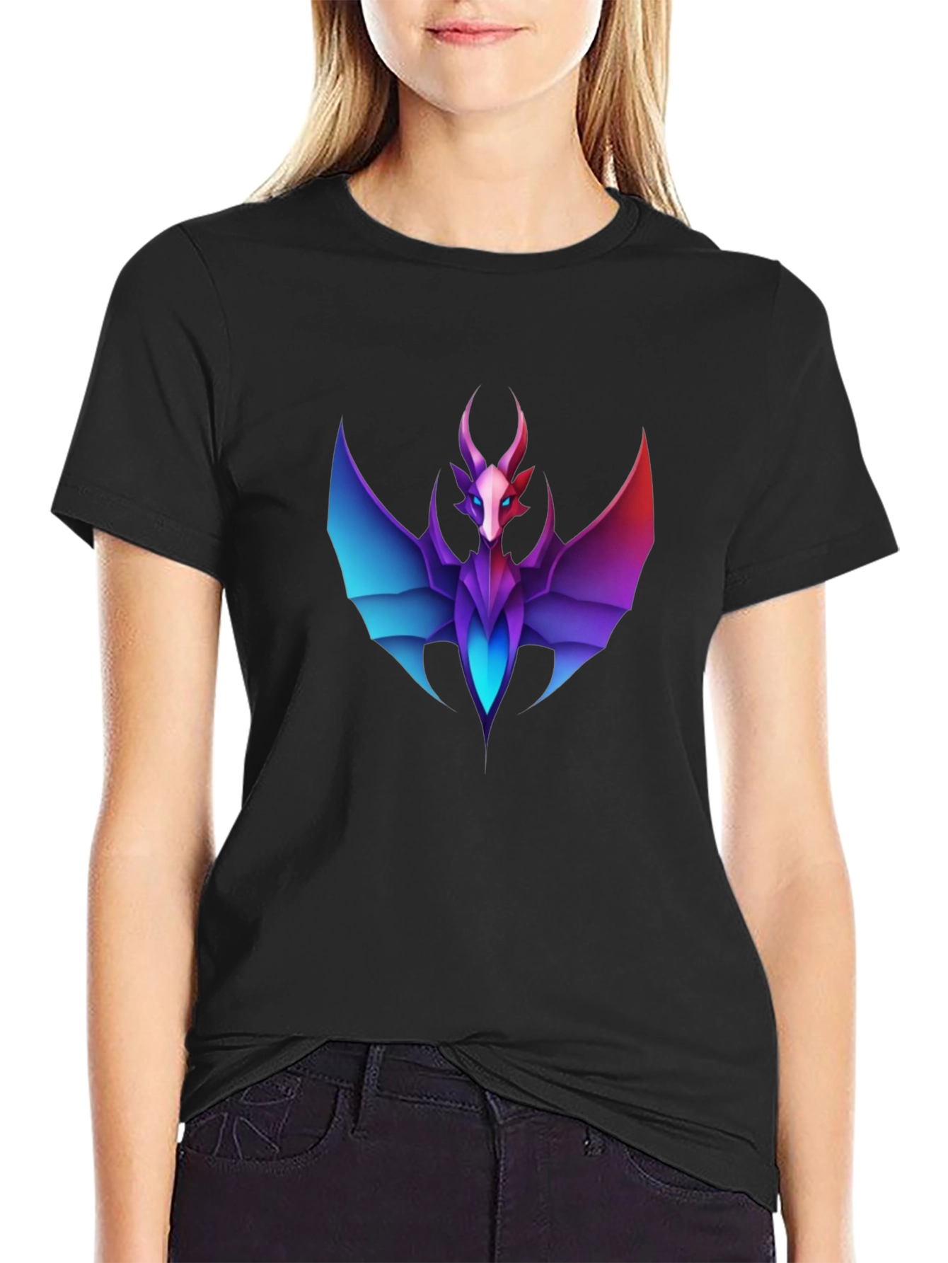 Geometric Dragon Graphic Tee - Black