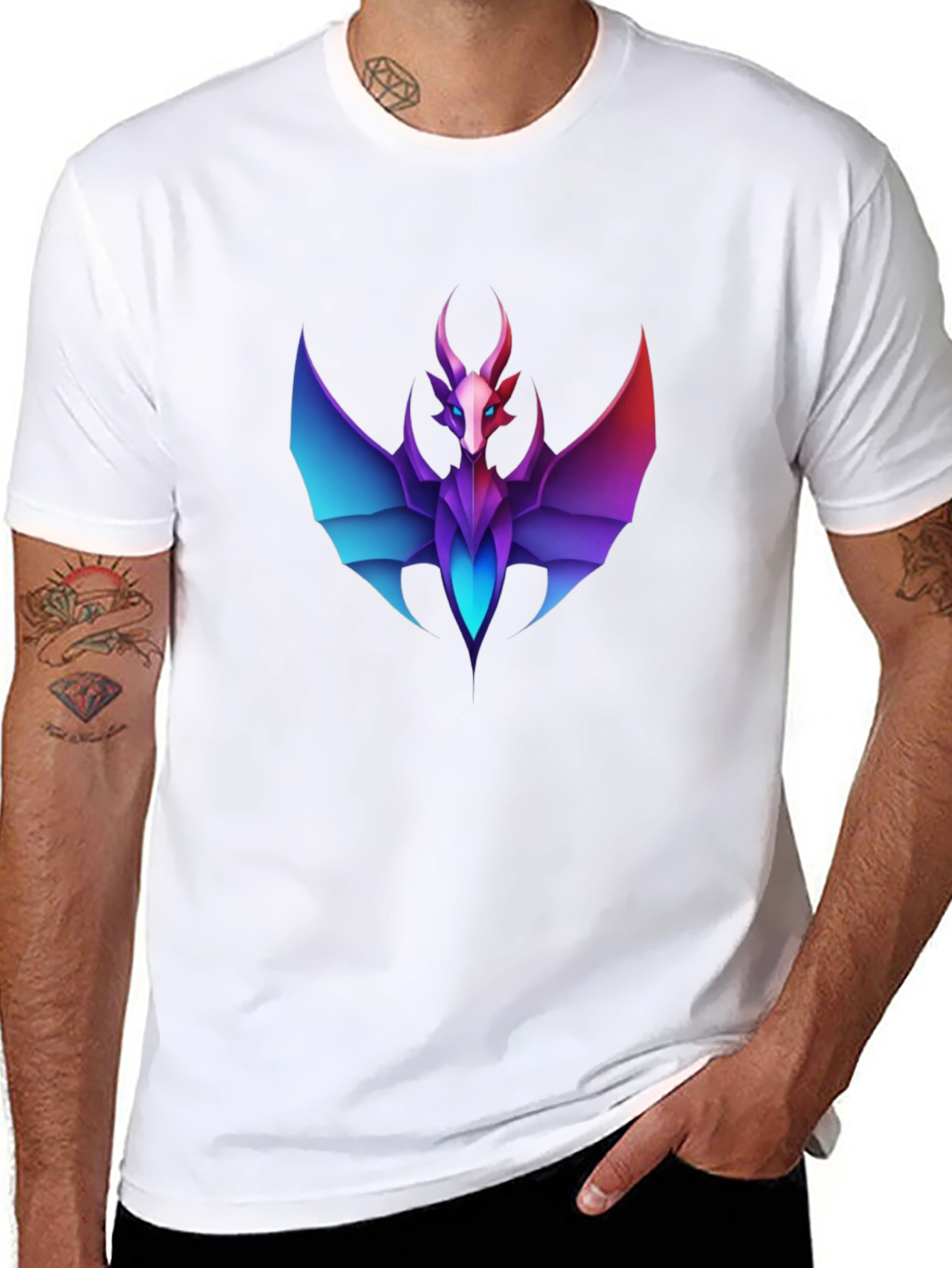 Geometric Dragon Graphic Tee - Black