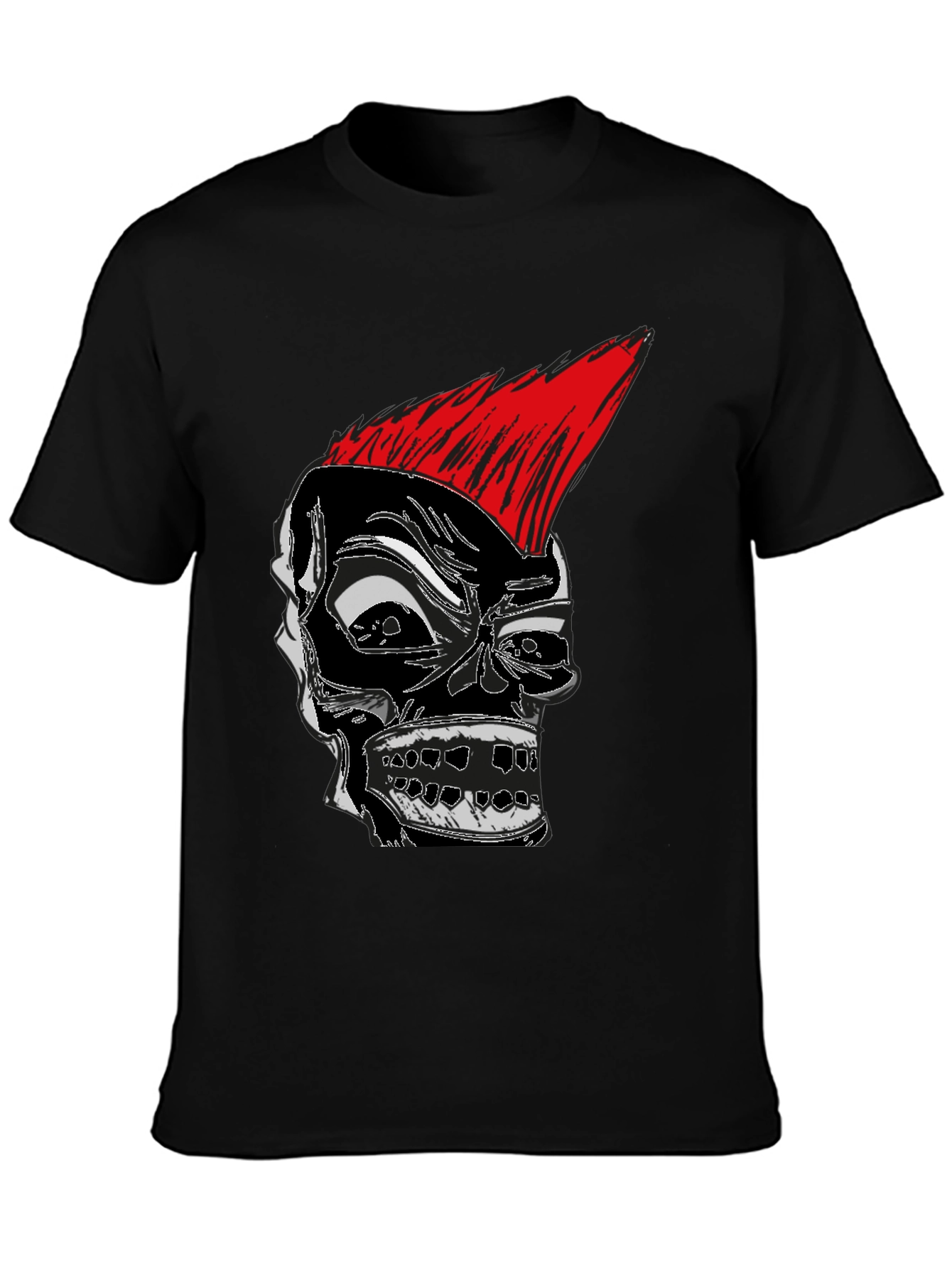 Punk Rock Skull Graphic Tee - Black Cotton T-Shirt