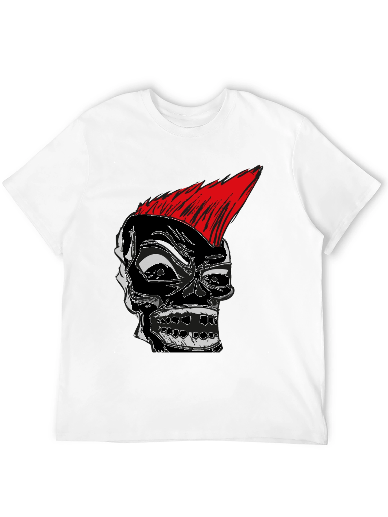 Punk Rock Skull Graphic Tee - Black Cotton T-Shirt
