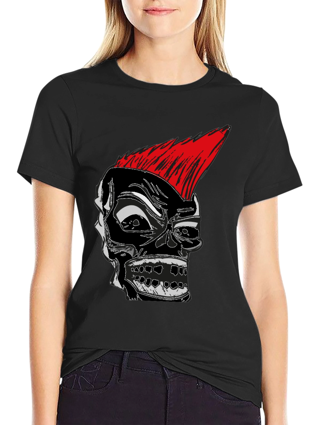 Punk Rock Skull Graphic Tee - Black Cotton T-Shirt