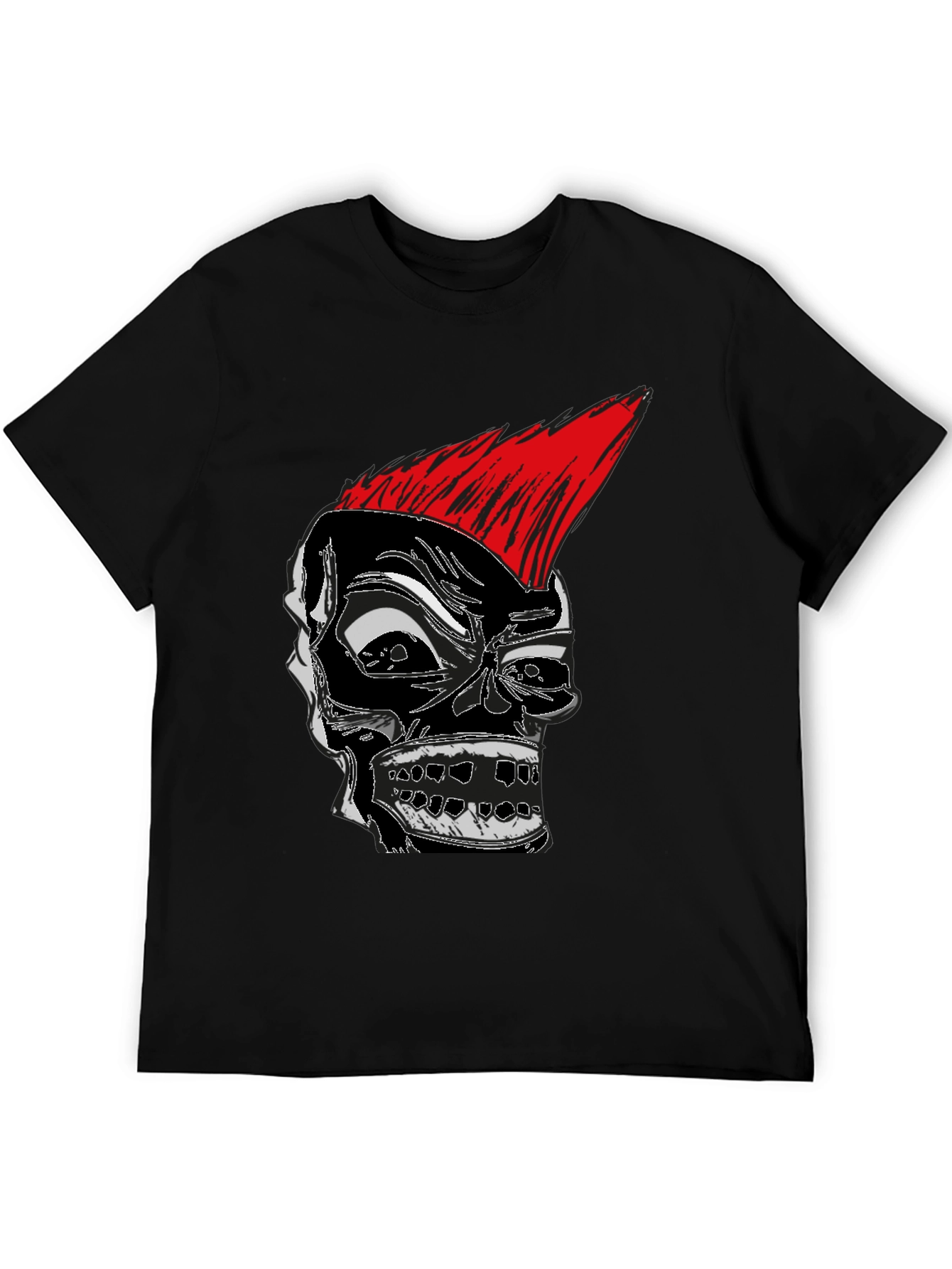 Punk Rock Skull Graphic Tee - Black Cotton T-Shirt
