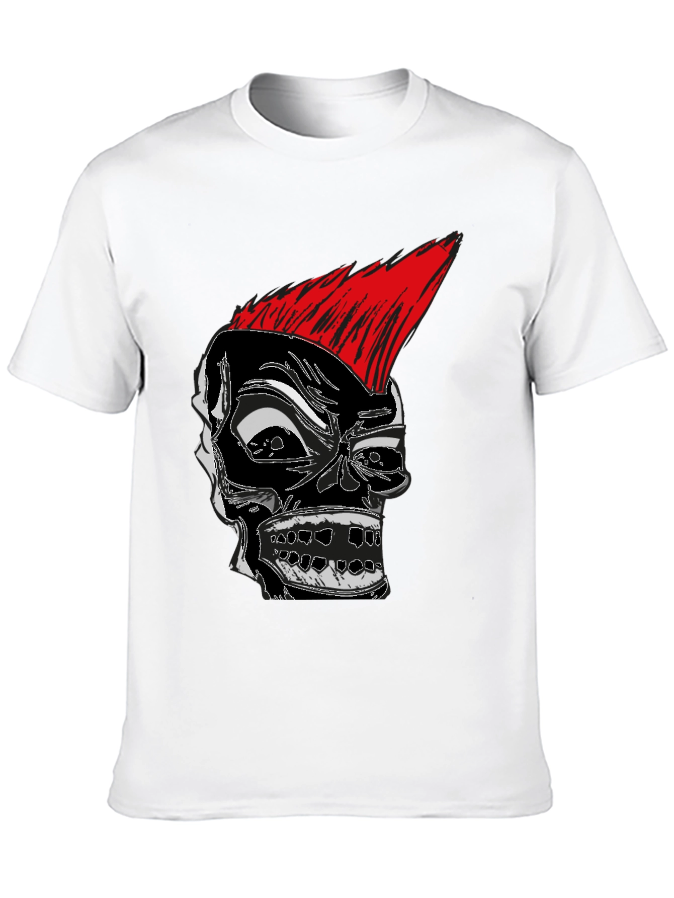Punk Rock Skull Graphic Tee - Black Cotton T-Shirt