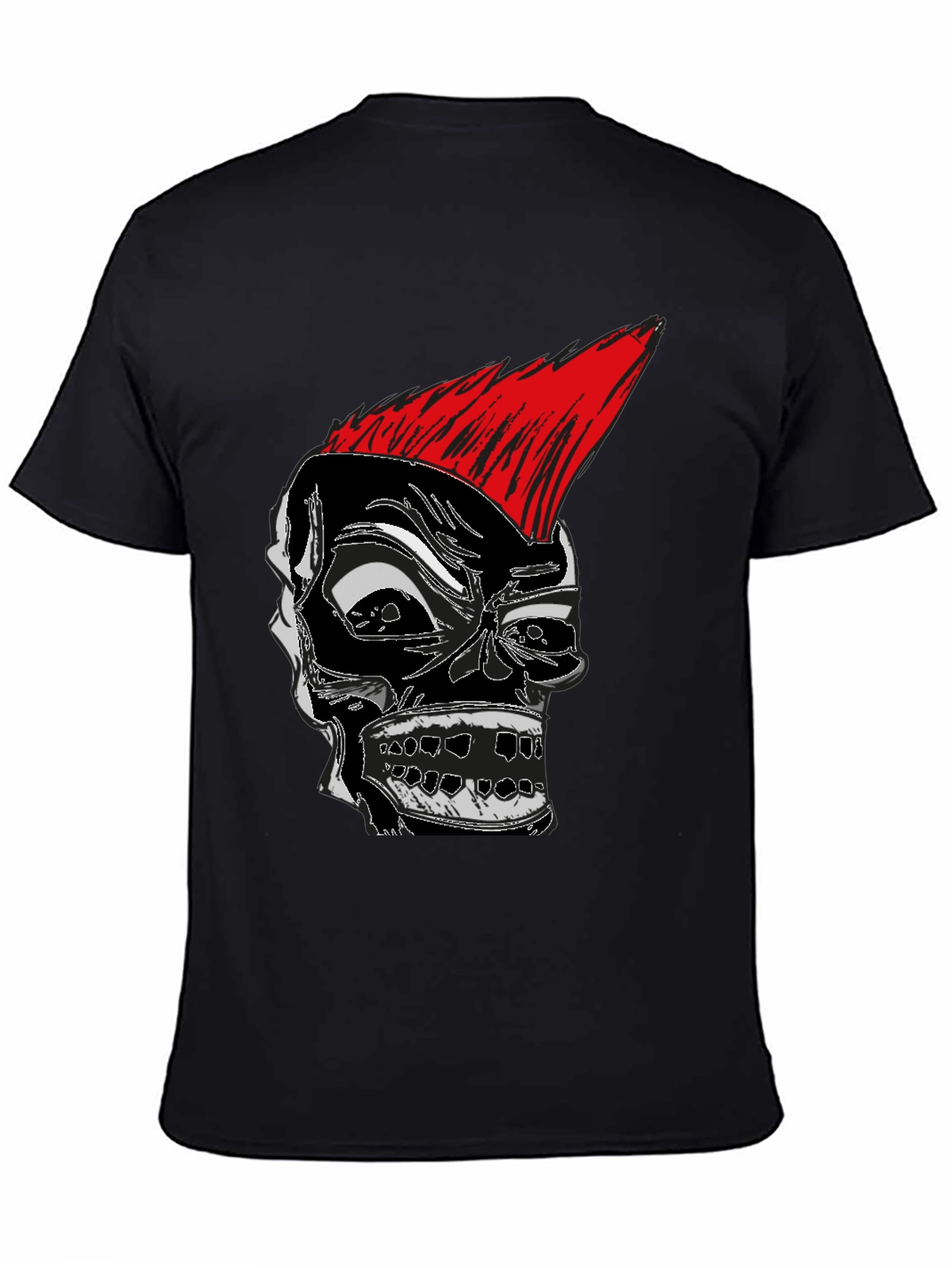 Punk Rock Skull Graphic Tee - Black Cotton T-Shirt