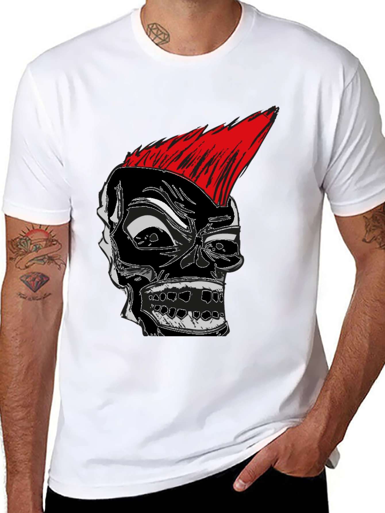 Punk Rock Skull Graphic Tee - Black Cotton T-Shirt