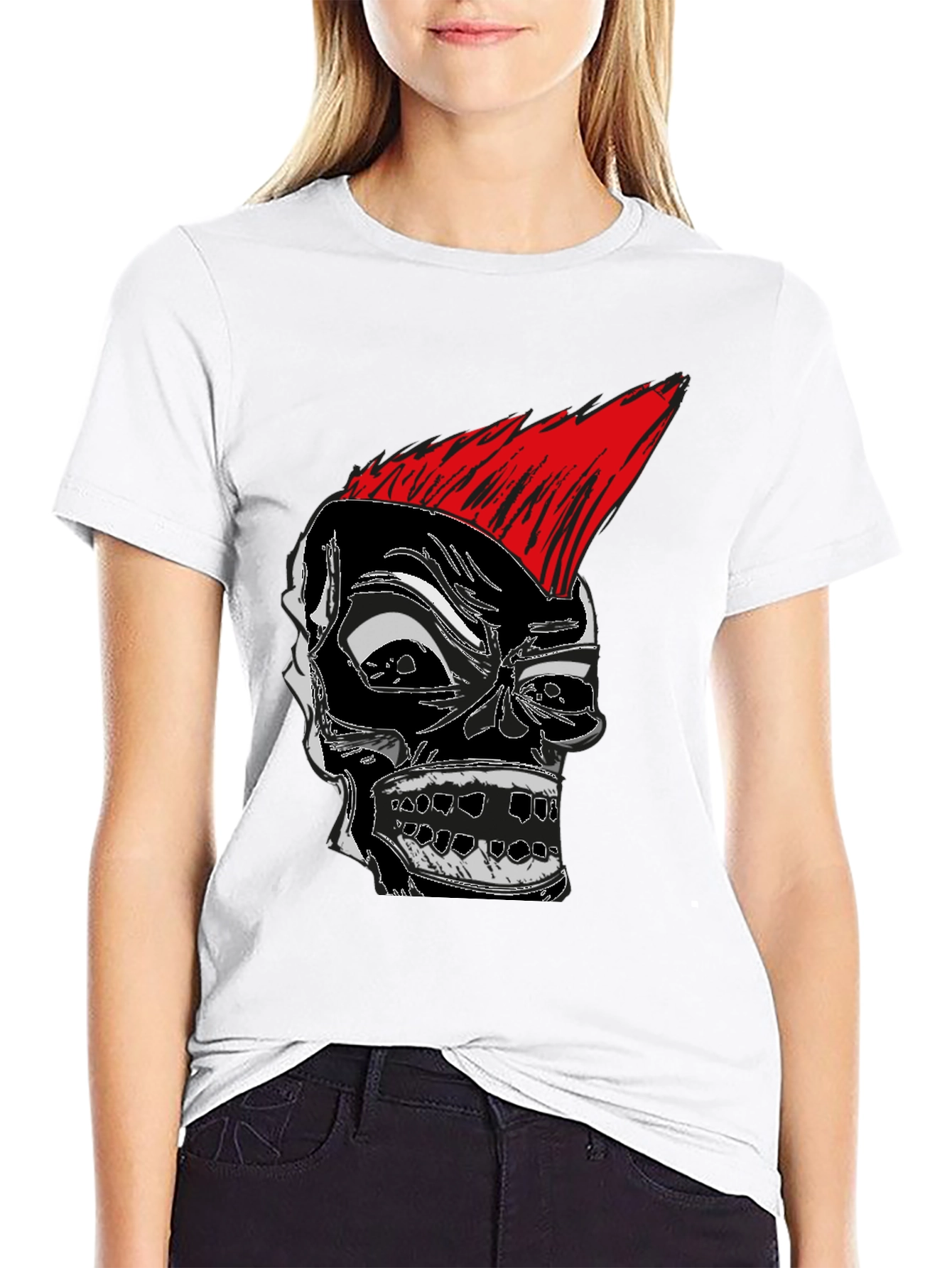 Punk Rock Skull Graphic Tee - Black Cotton T-Shirt