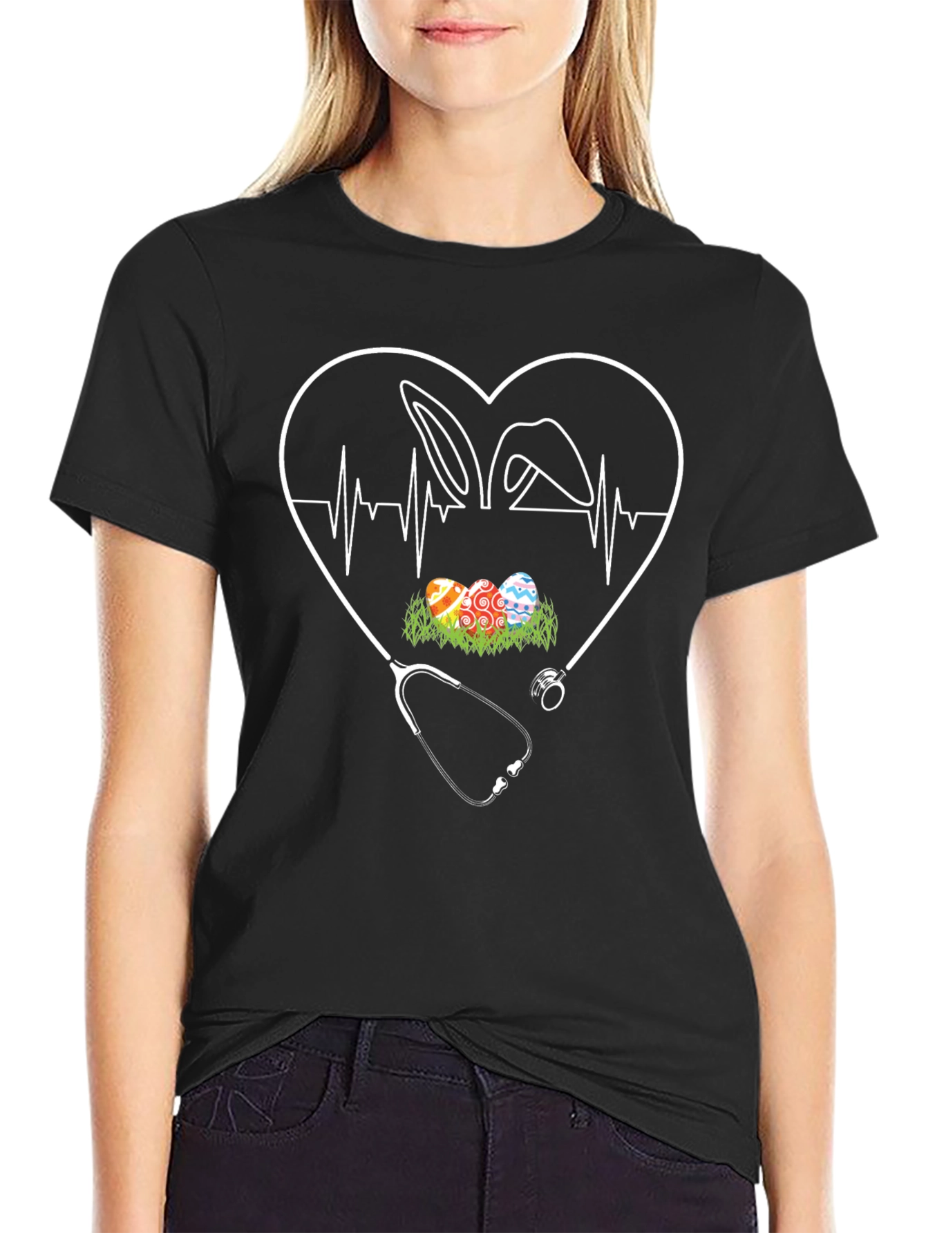 Easter Nurse T-Shirt - Heartbeat Bunny Egg Design