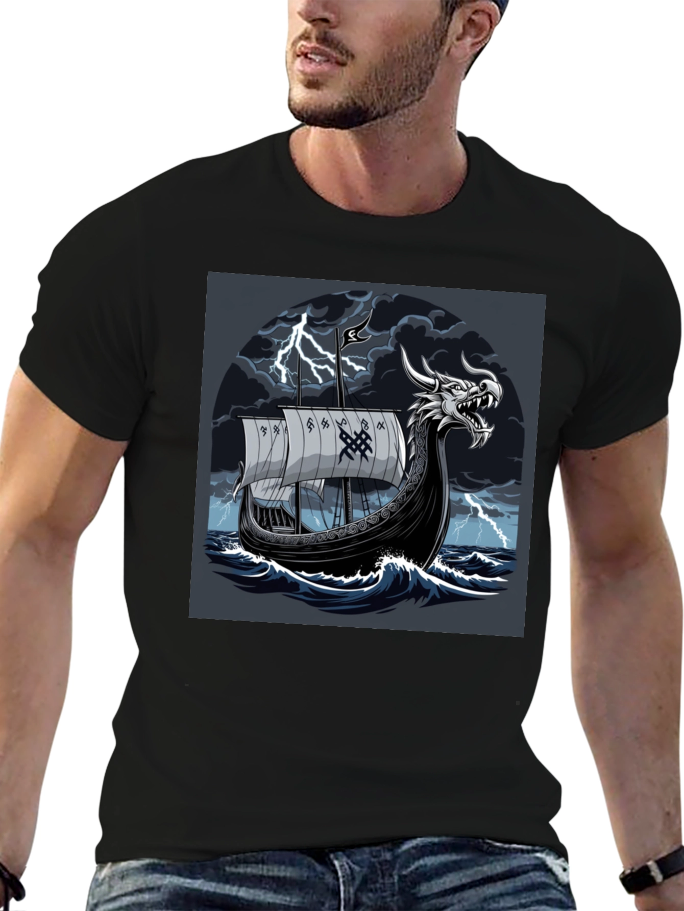 Viking Ship T-Shirt: Dragon Head Norse Mythology Tee