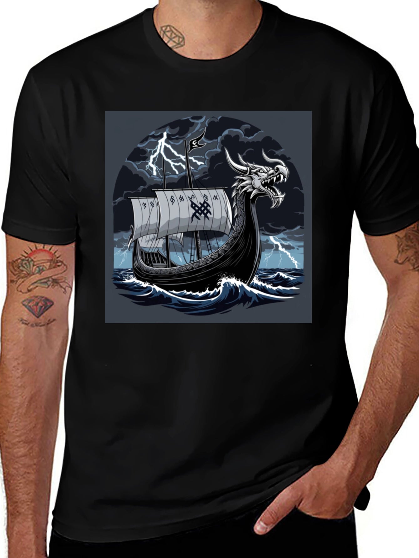 Viking Ship T-Shirt: Dragon Head Norse Mythology Tee