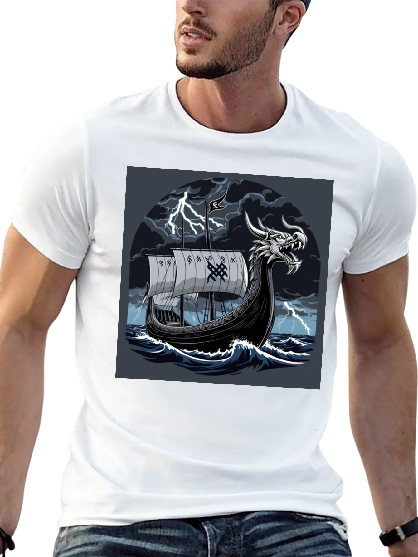 Viking Ship T-Shirt: Dragon Head Norse Mythology Tee