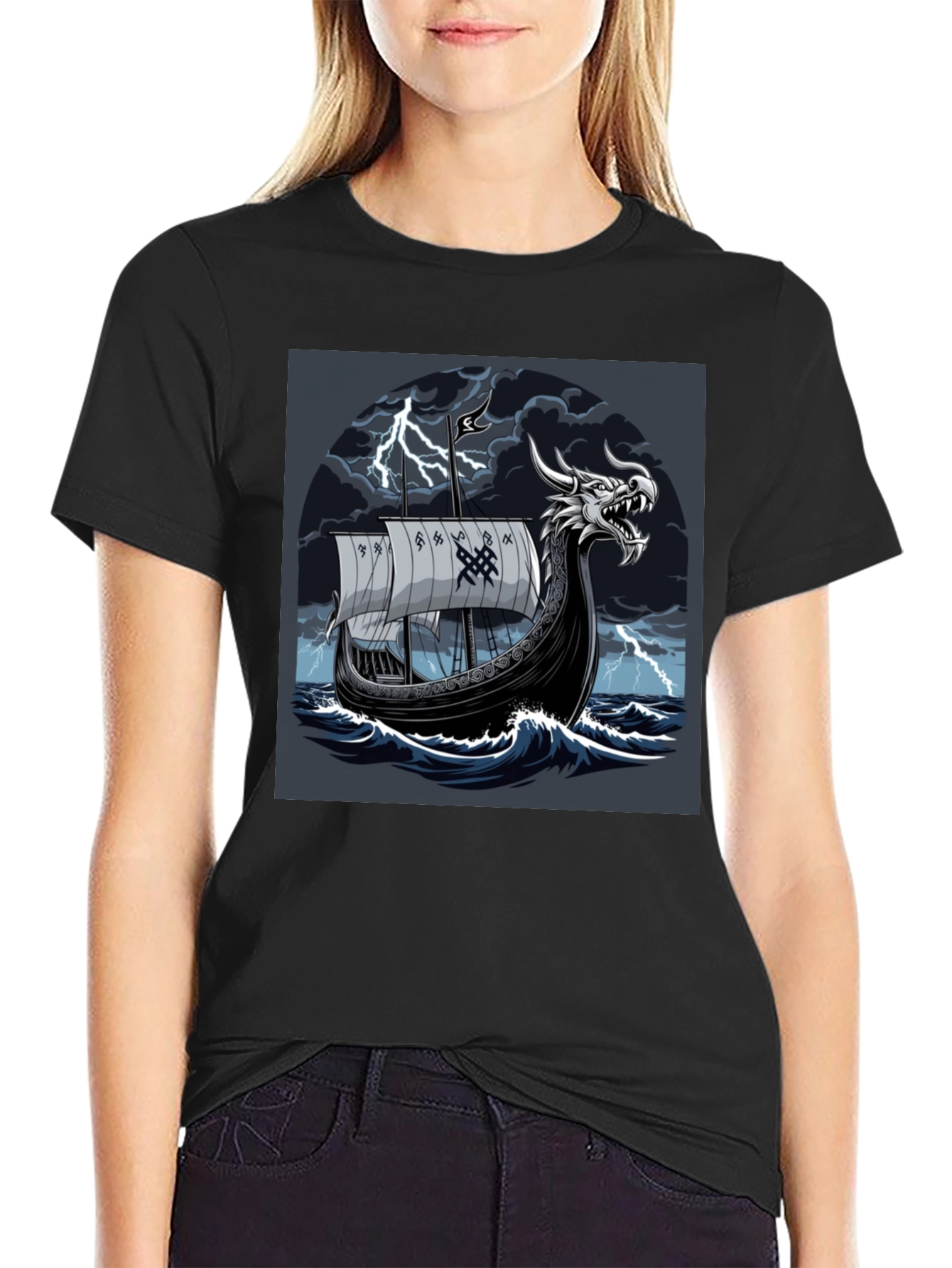 Viking Ship T-Shirt: Dragon Head Norse Mythology Tee