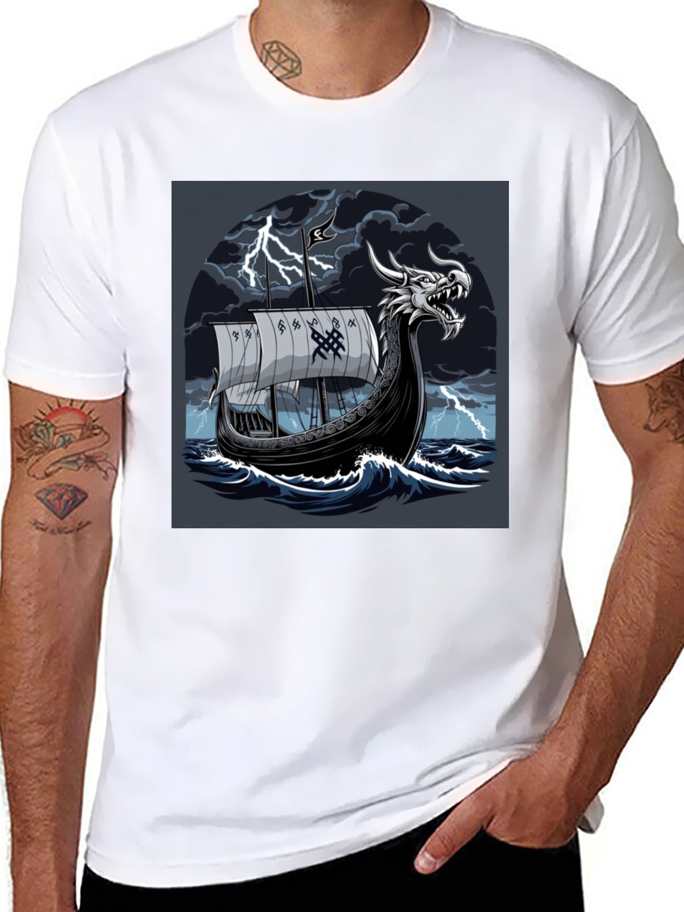 Viking Ship T-Shirt: Dragon Head Norse Mythology Tee