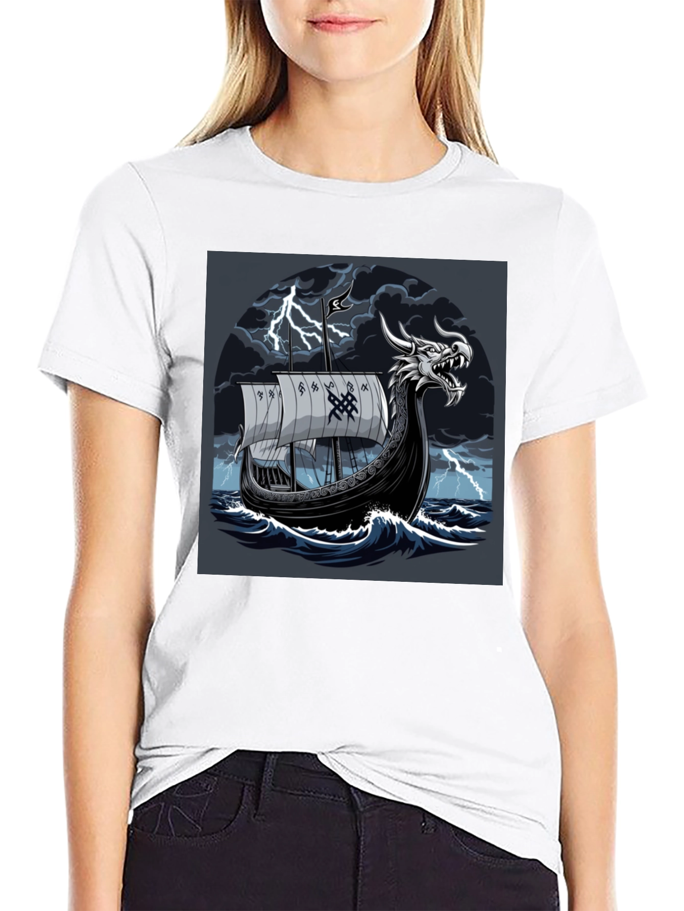 Viking Ship T-Shirt: Dragon Head Norse Mythology Tee