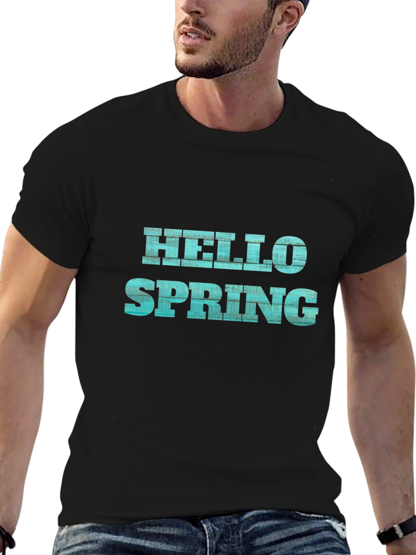 Hello Spring Graphic Tee - Black Casual T-Shirt