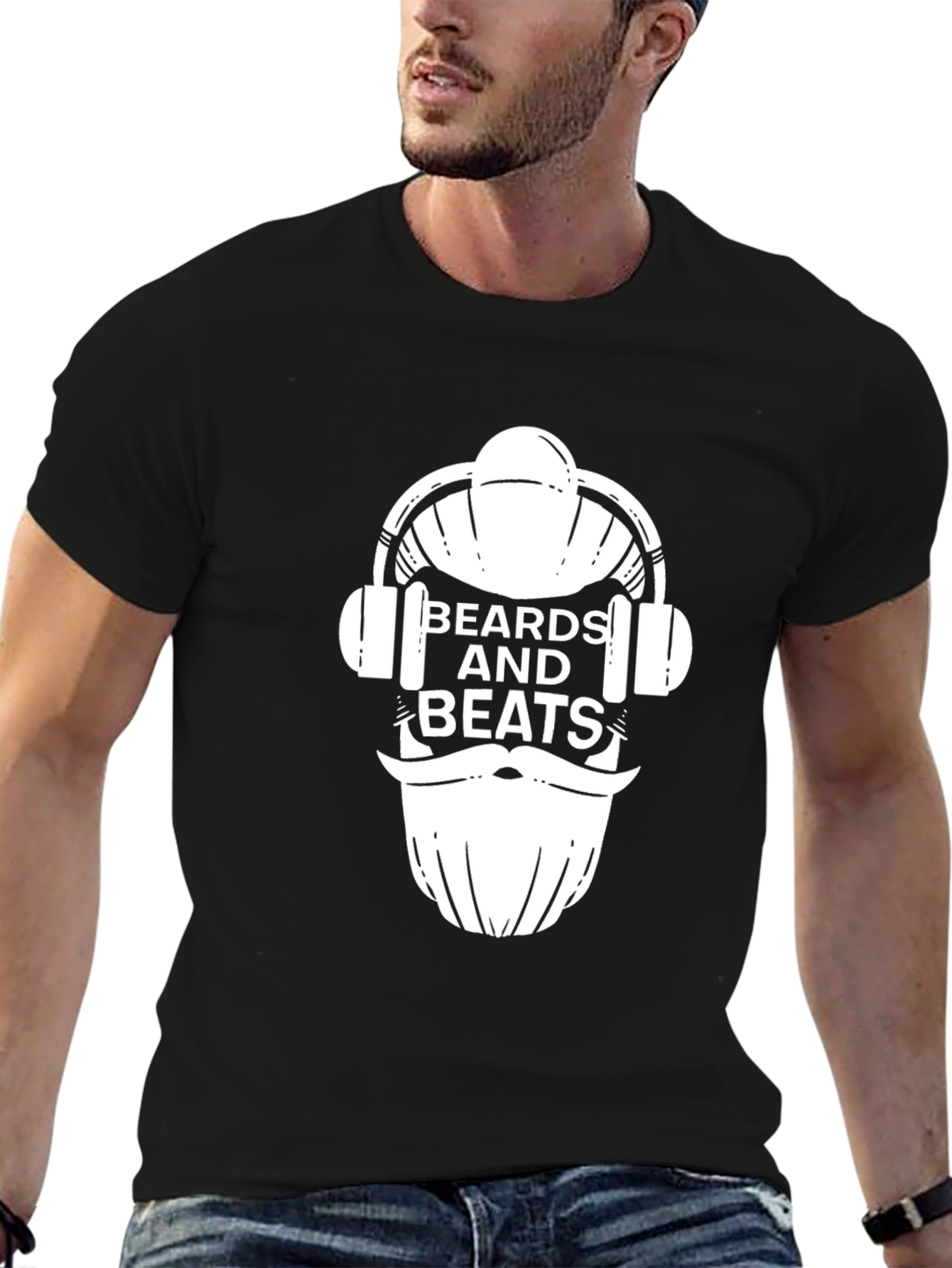 Beards and Beats Graphic Tee - Black Cotton T-Shirt