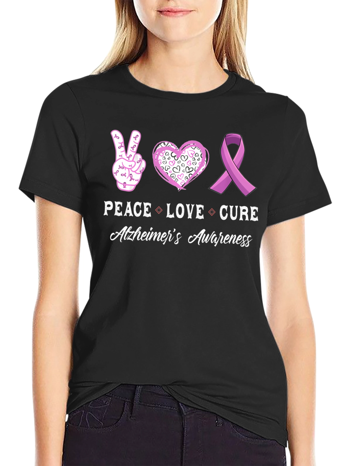 Alzheimers Awareness Peace Love Cure T-Shirt