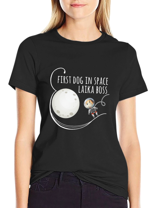 Laika Boss Dog in Space T-Shirt - Black