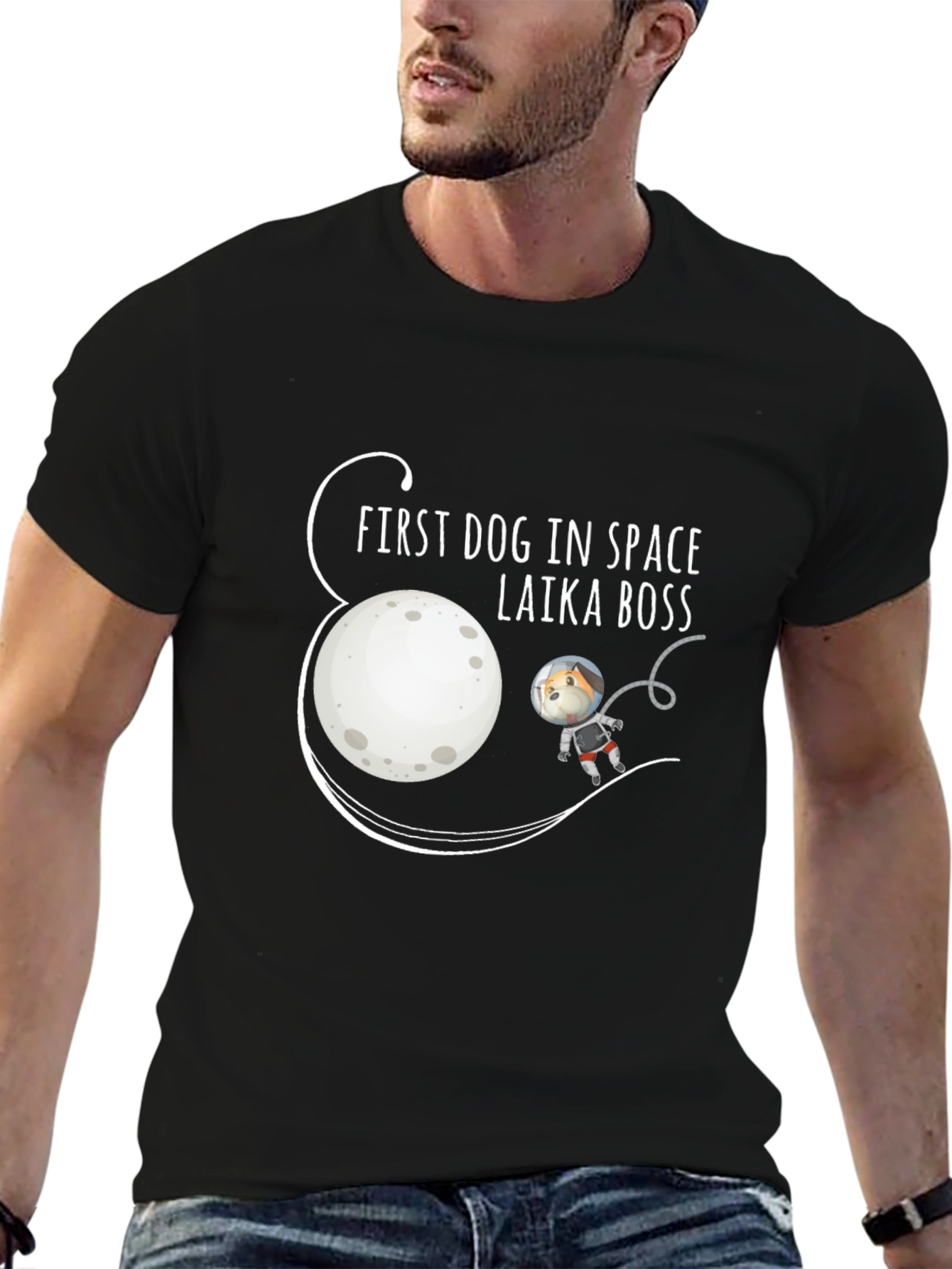 Laika Boss Dog in Space T-Shirt - Black
