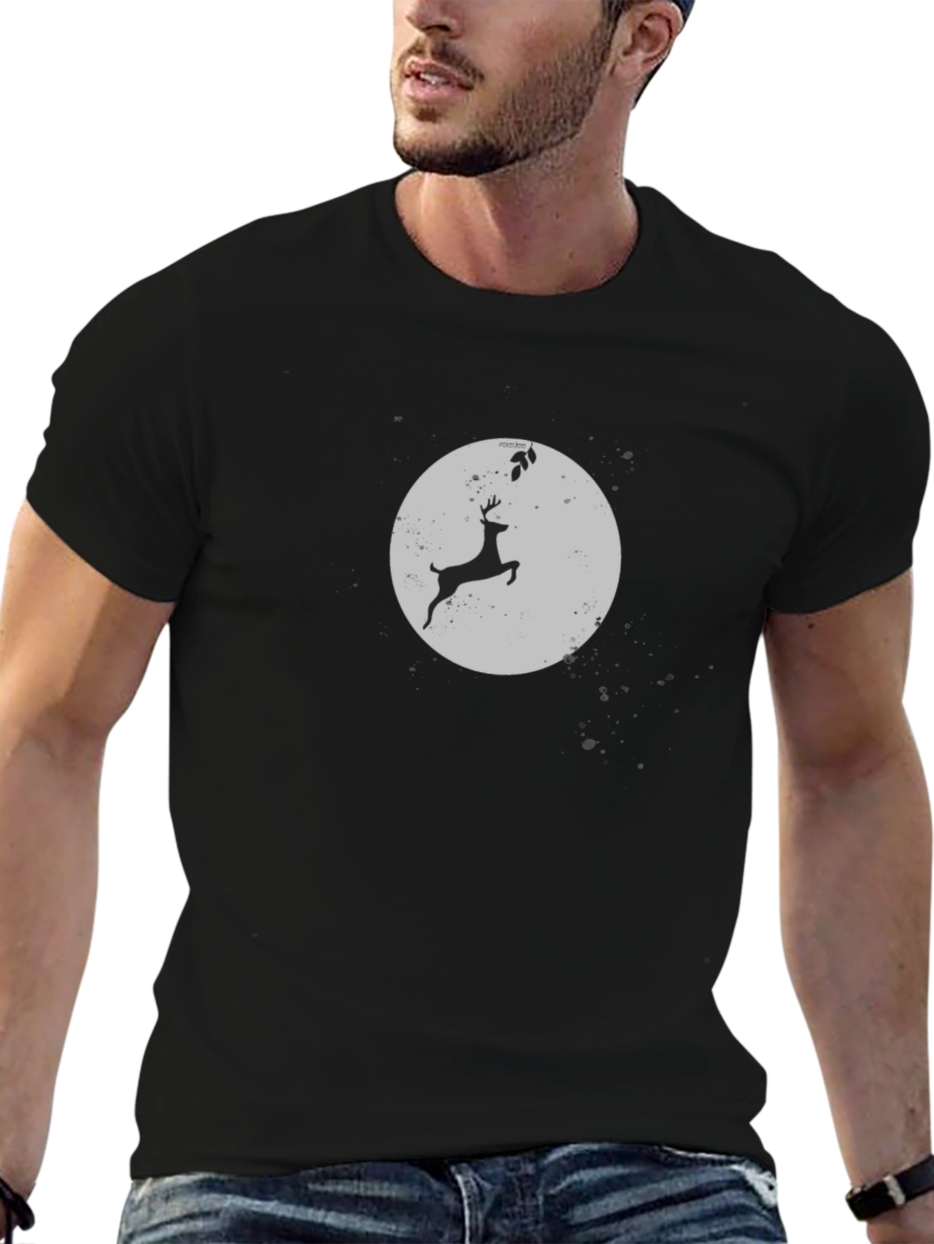 Mens Black Deer Silhouette Graphic Tee