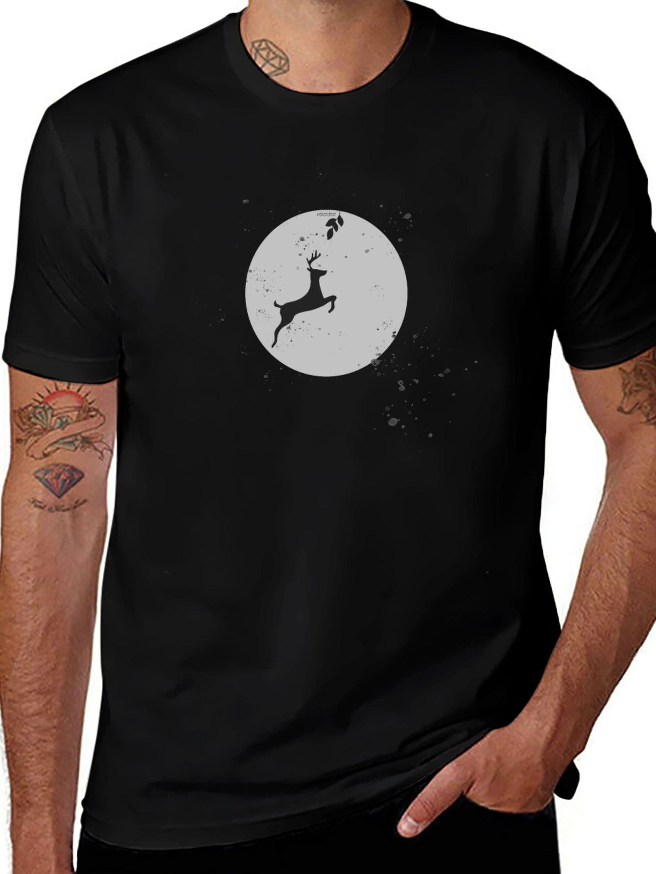 Mens Black Deer Silhouette Graphic Tee