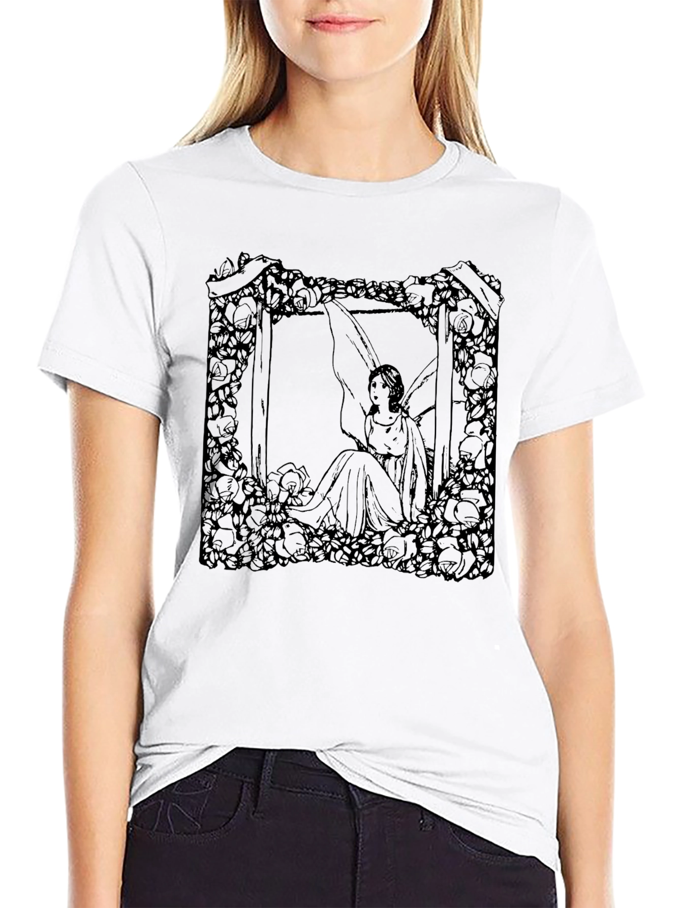Floral Fairy Graphic Tee - Black