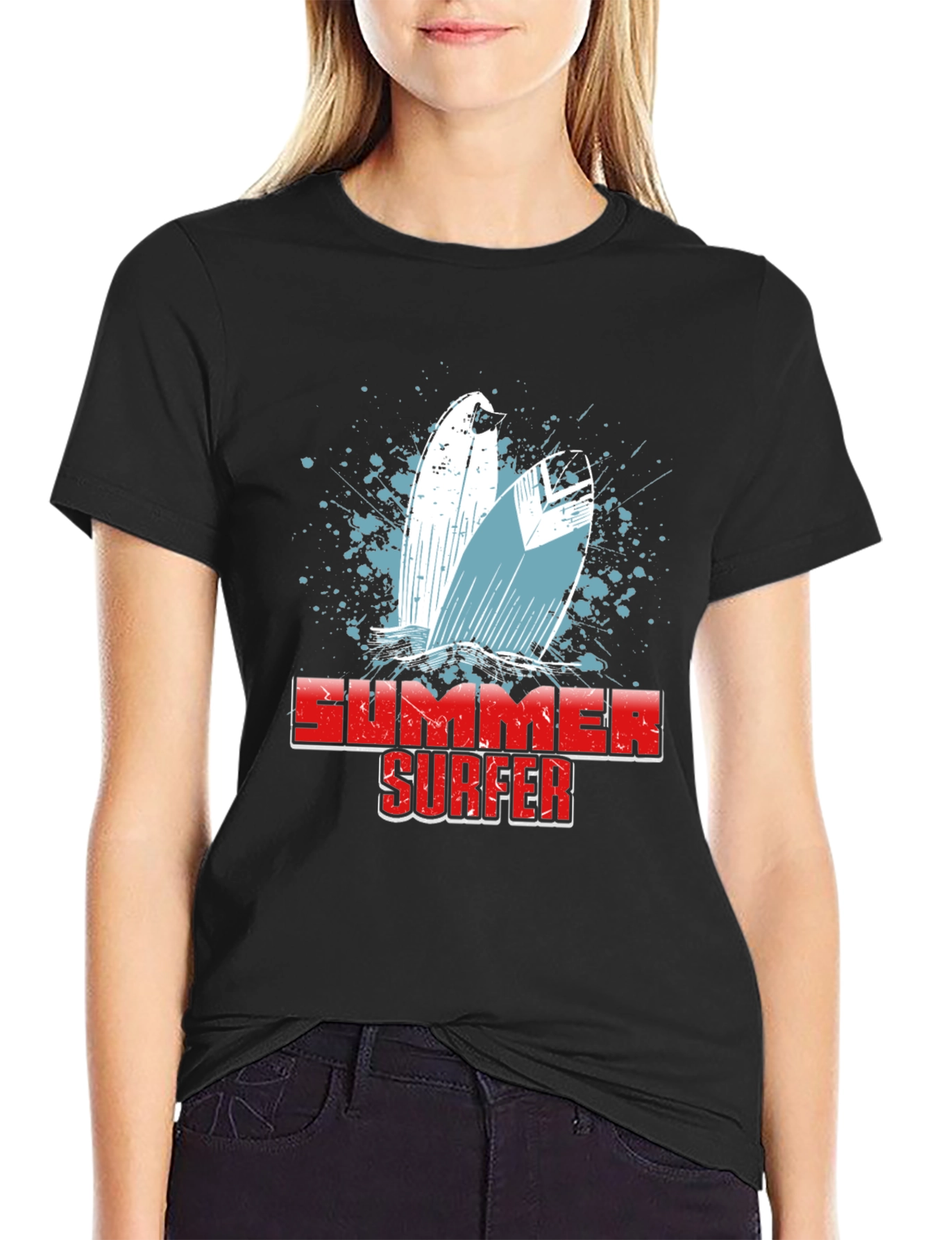 Summer Surfer Graphic T-Shirt - Black