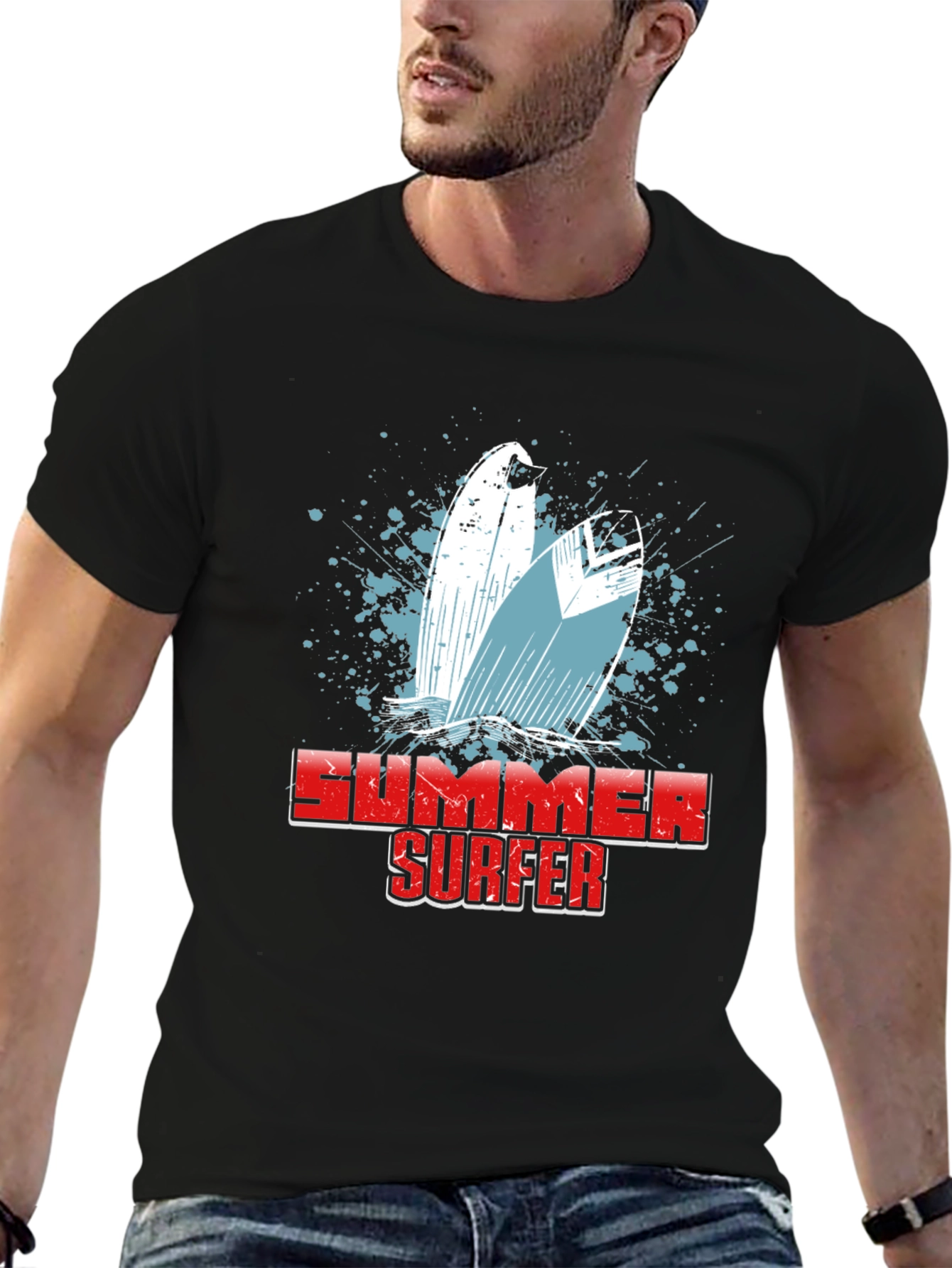 Summer Surfer Graphic T-Shirt - Black