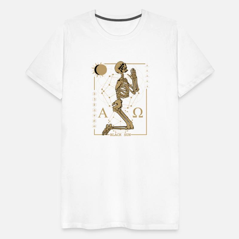 Praying Skeleton Black Occult Sacred Geometry Sun