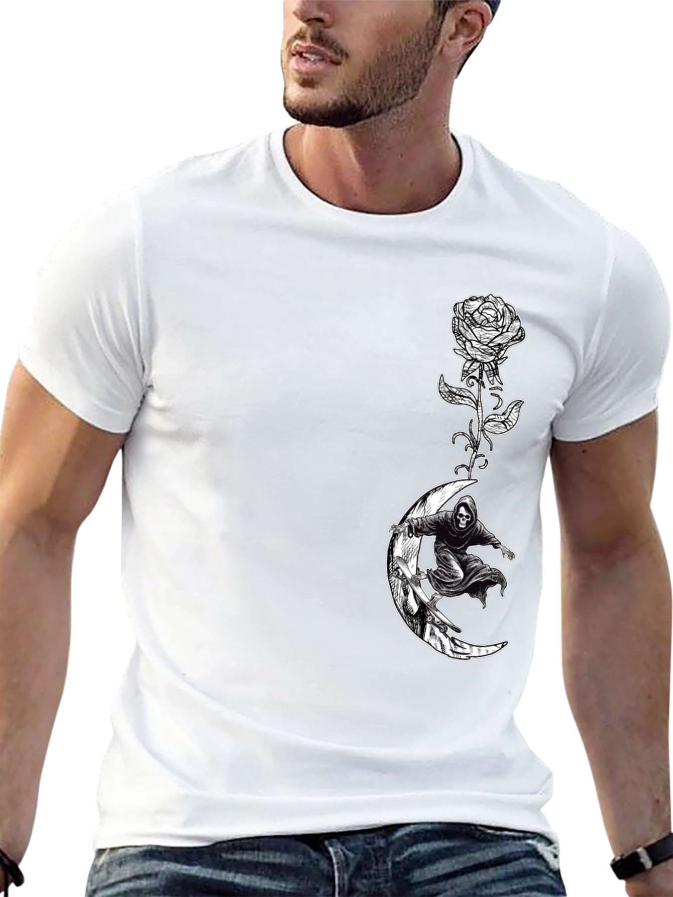 Grim Reaper Moon Rose Graphic T-Shirt