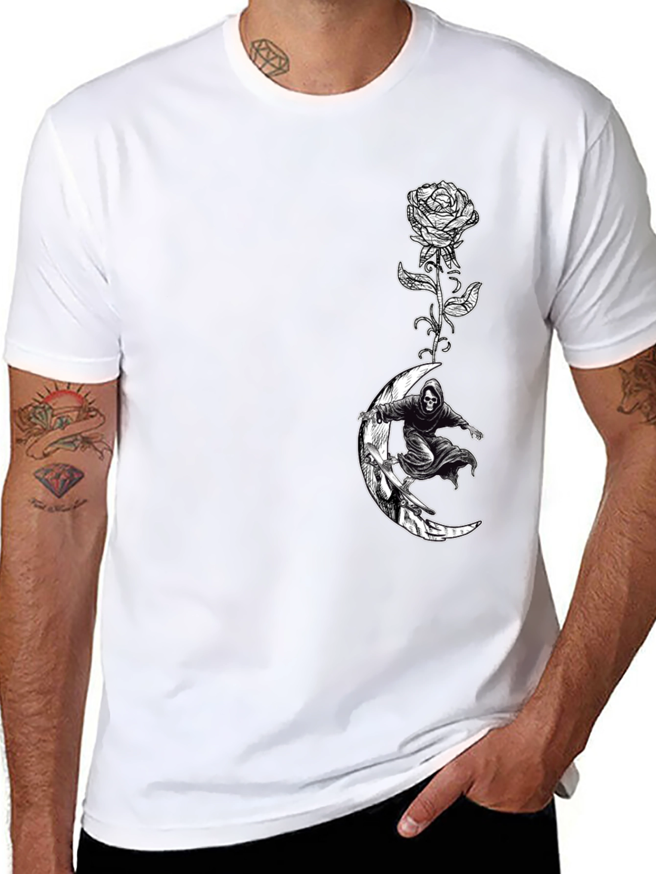 Grim Reaper Moon Rose Graphic T-Shirt