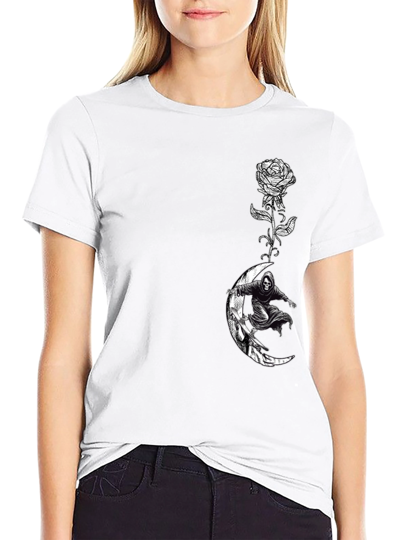 Grim Reaper Moon Rose Graphic T-Shirt
