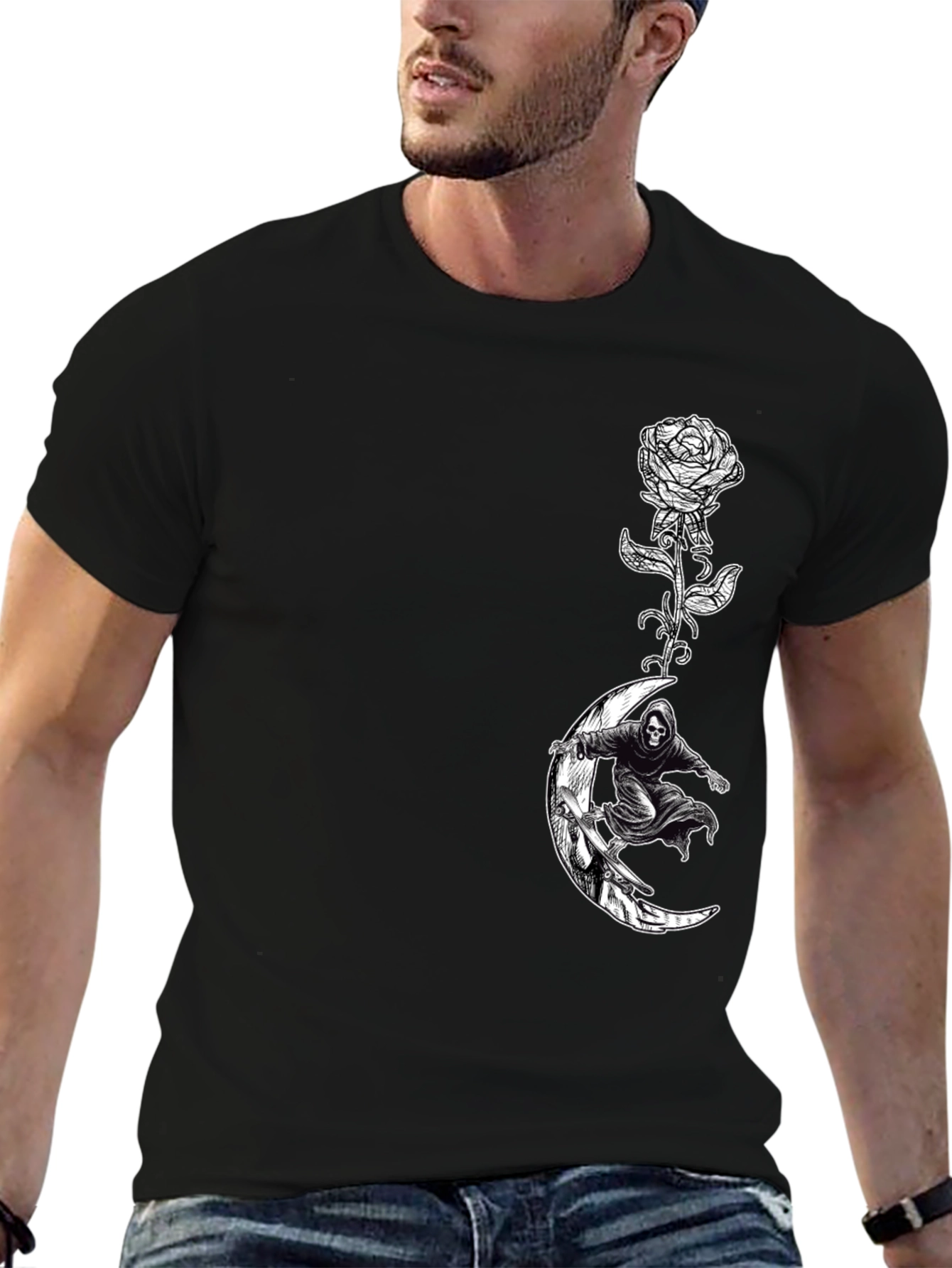 Grim Reaper Moon Rose Graphic T-Shirt