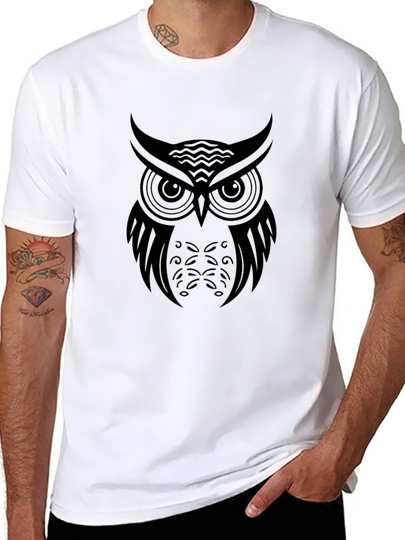 Black Owl Graphic Tee - Mens Casual T-Shirt