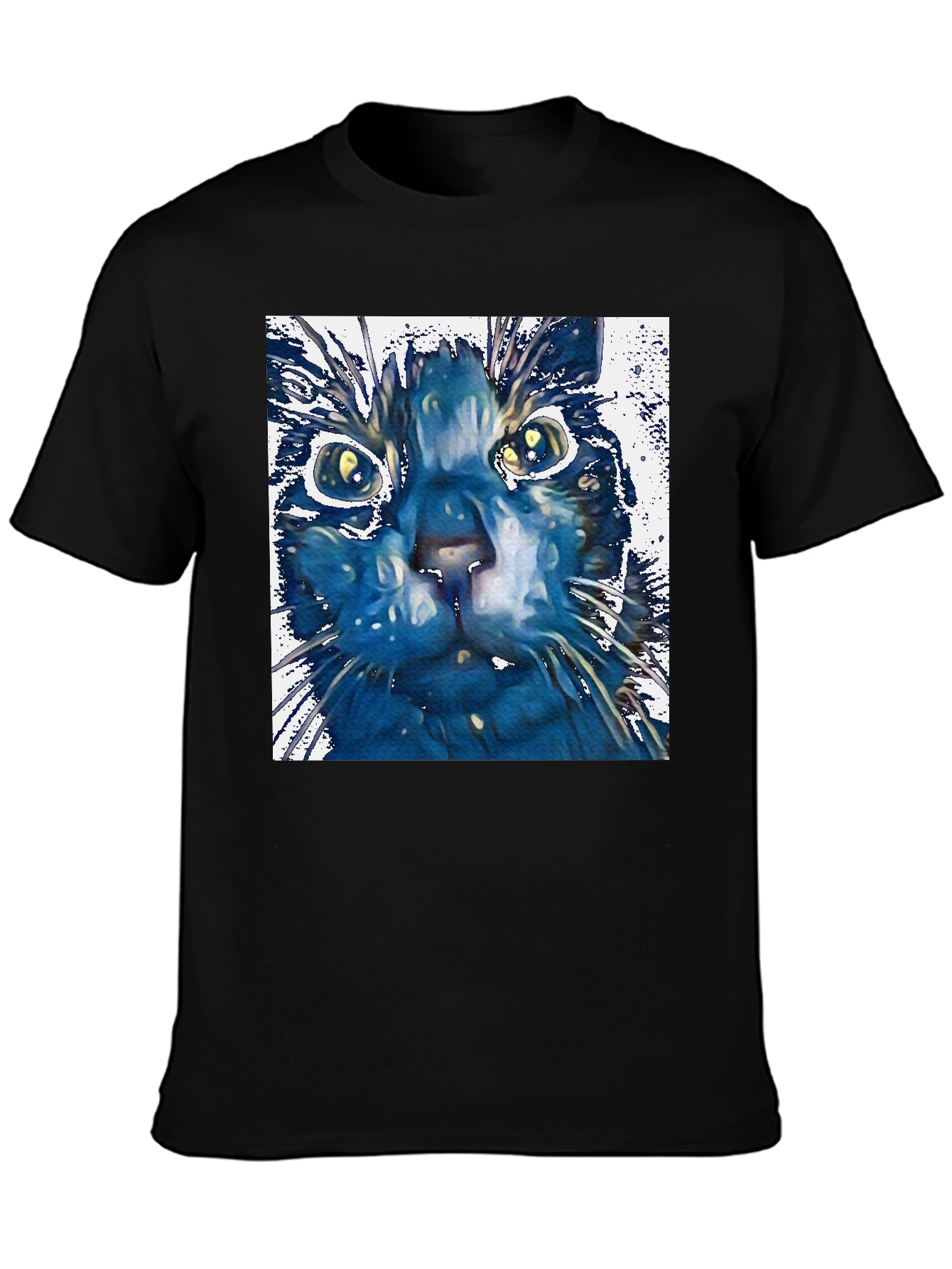 Abstract Cat Art Print Black T-Shirt