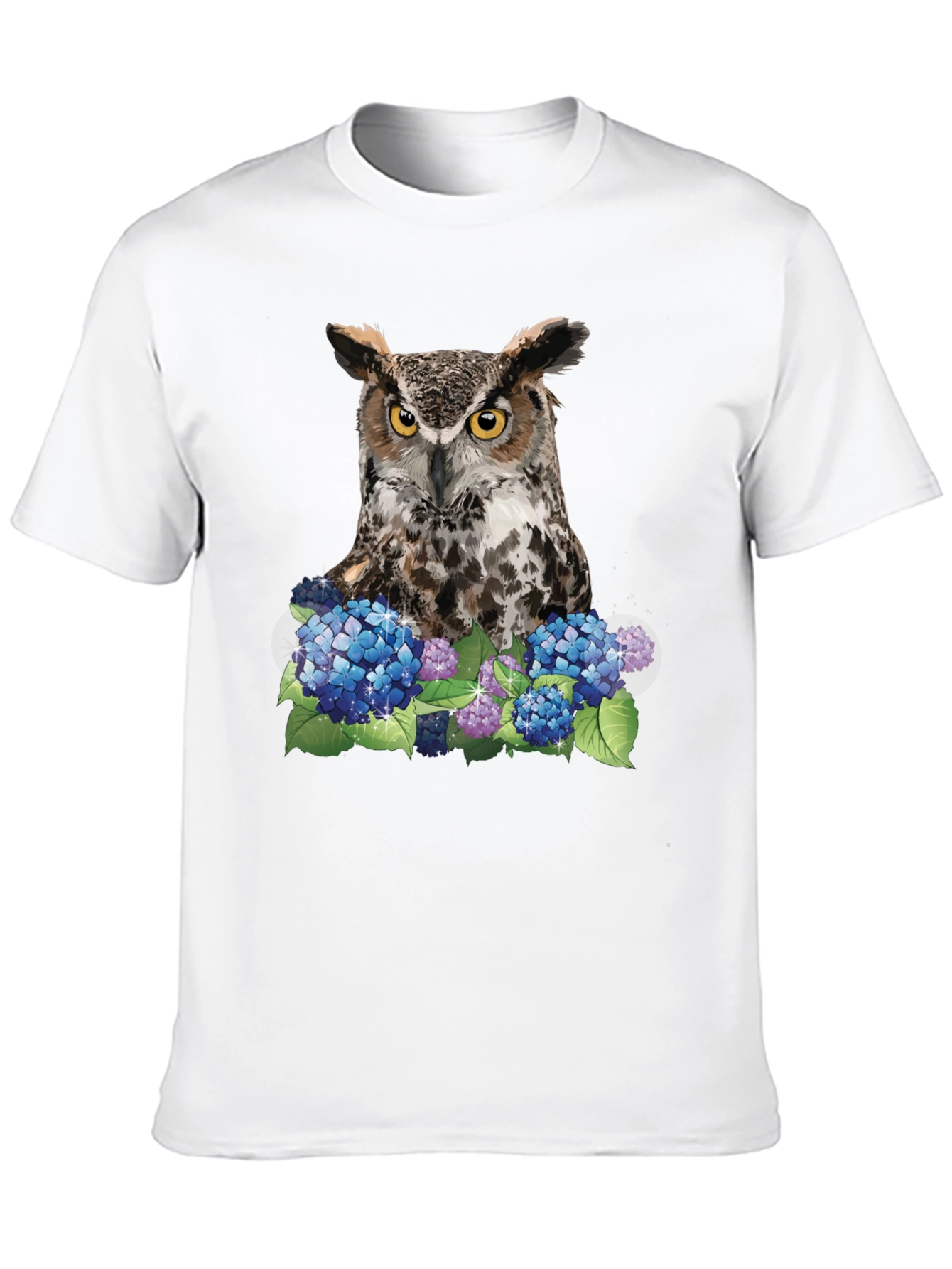 Owl and Hydrangea Graphic Tee - Nature T-Shirt