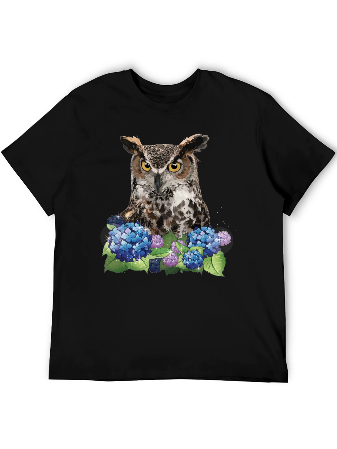 Owl and Hydrangea Graphic Tee - Nature T-Shirt