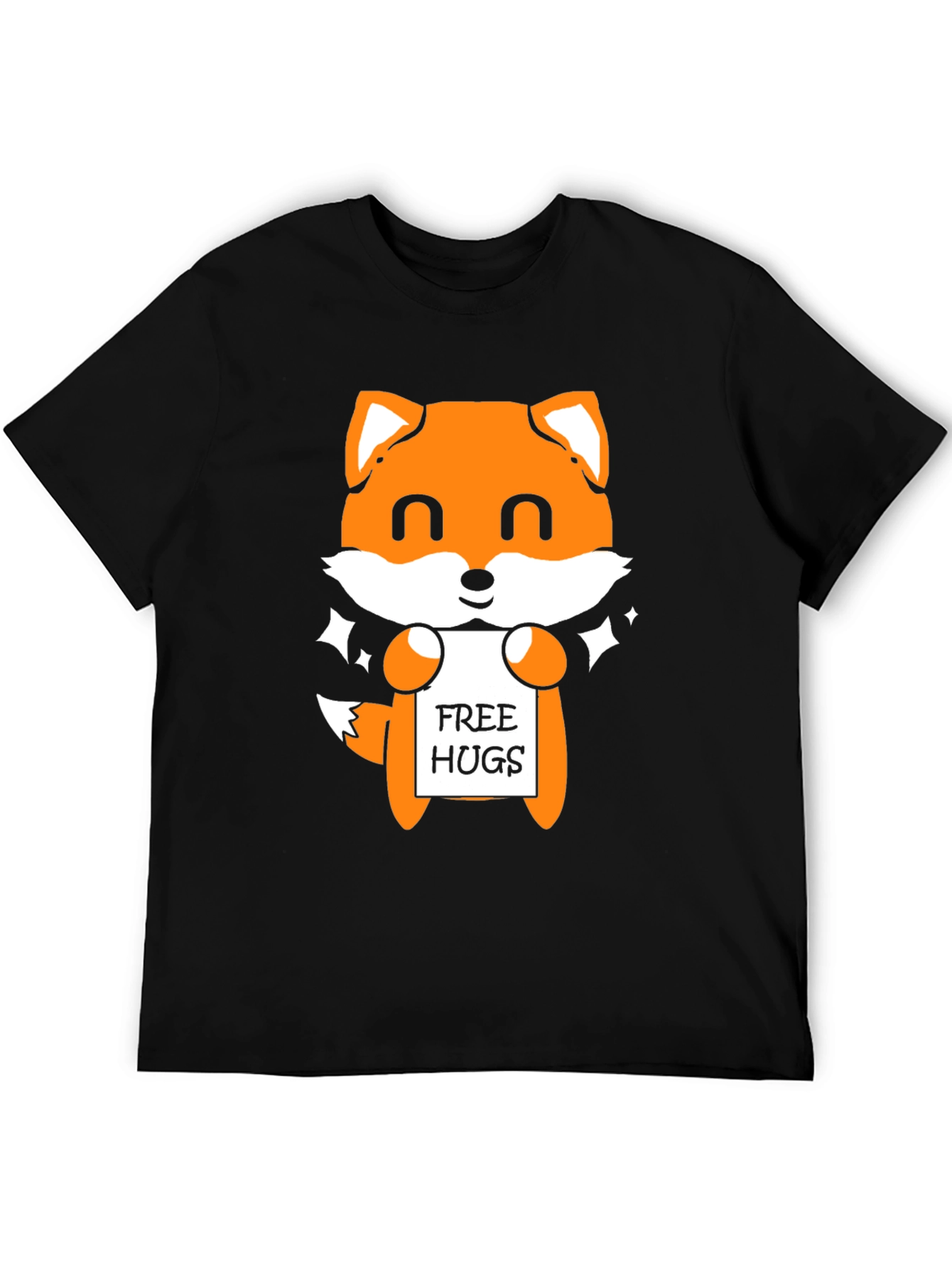 Cute Fox Free Hugs Black T-Shirt