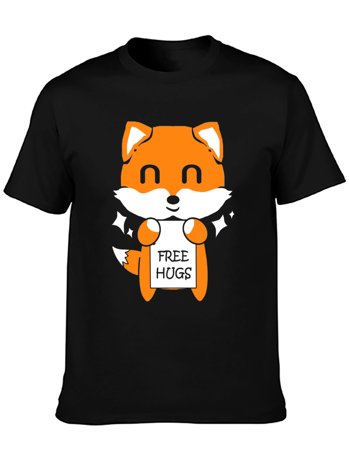 Cute Fox Free Hugs Black T-Shirt