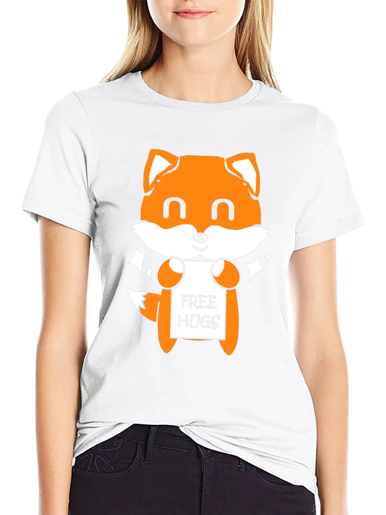 Cute Fox Free Hugs Black T-Shirt