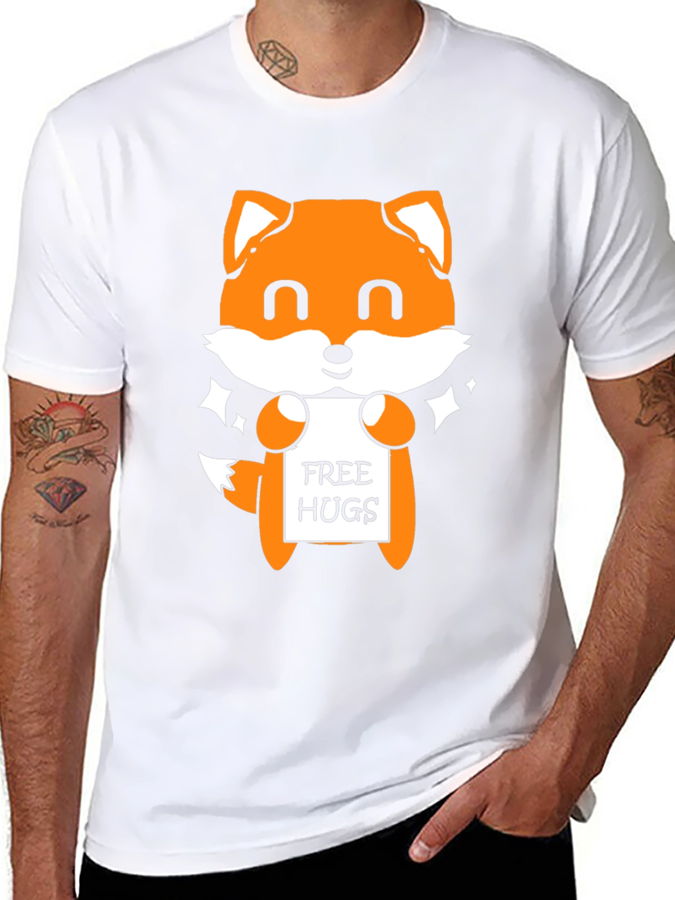 Cute Fox Free Hugs Black T-Shirt