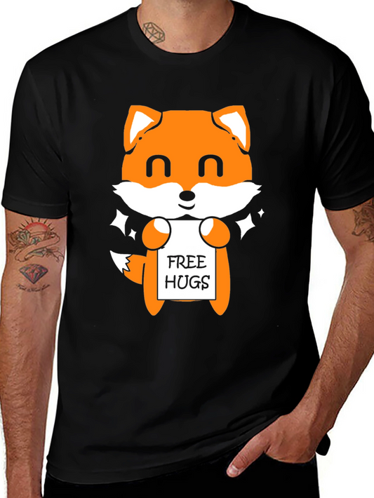 Cute Fox Free Hugs Black T-Shirt