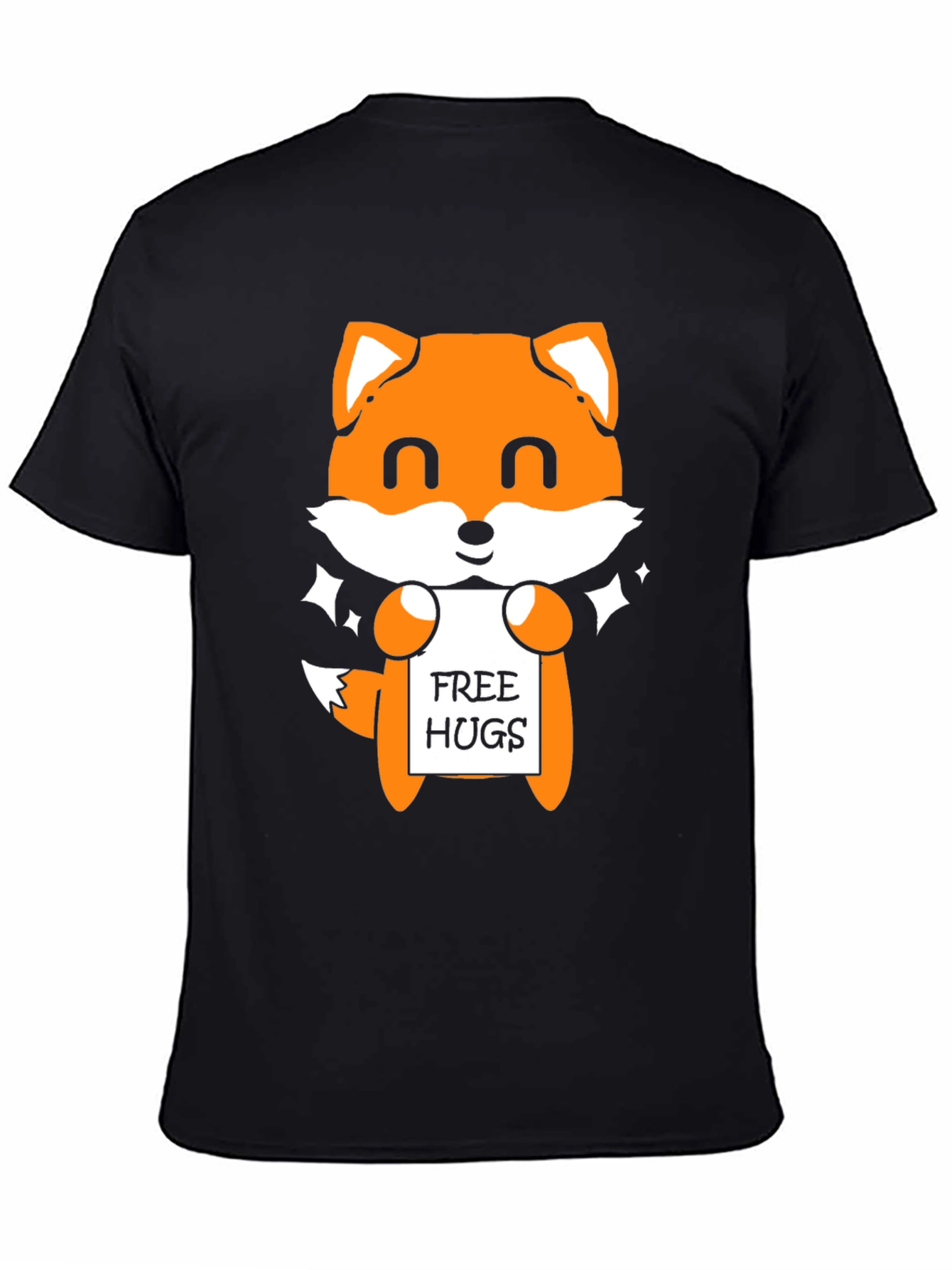 Cute Fox Free Hugs Black T-Shirt