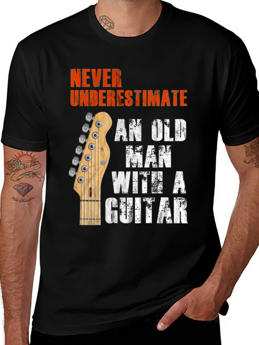 Never Underestimate Old Man with Guitar T-Shirt