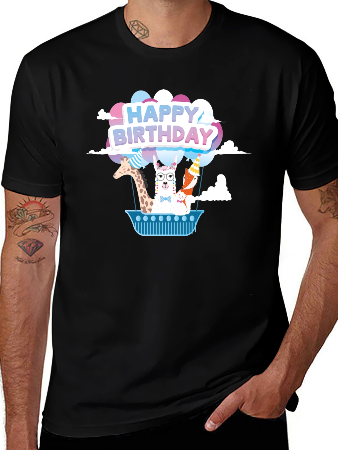 Happy Birthday Animals Hot Air Balloon T-Shirt