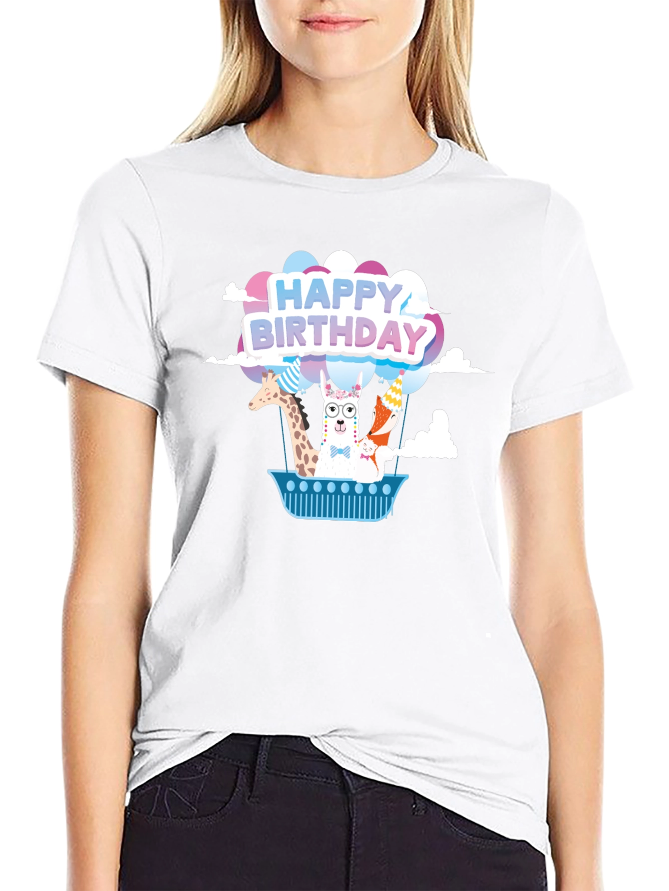 Happy Birthday Animals Hot Air Balloon T-Shirt