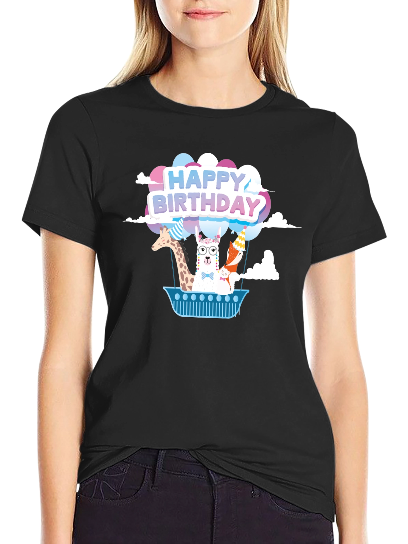 Happy Birthday Animals Hot Air Balloon T-Shirt
