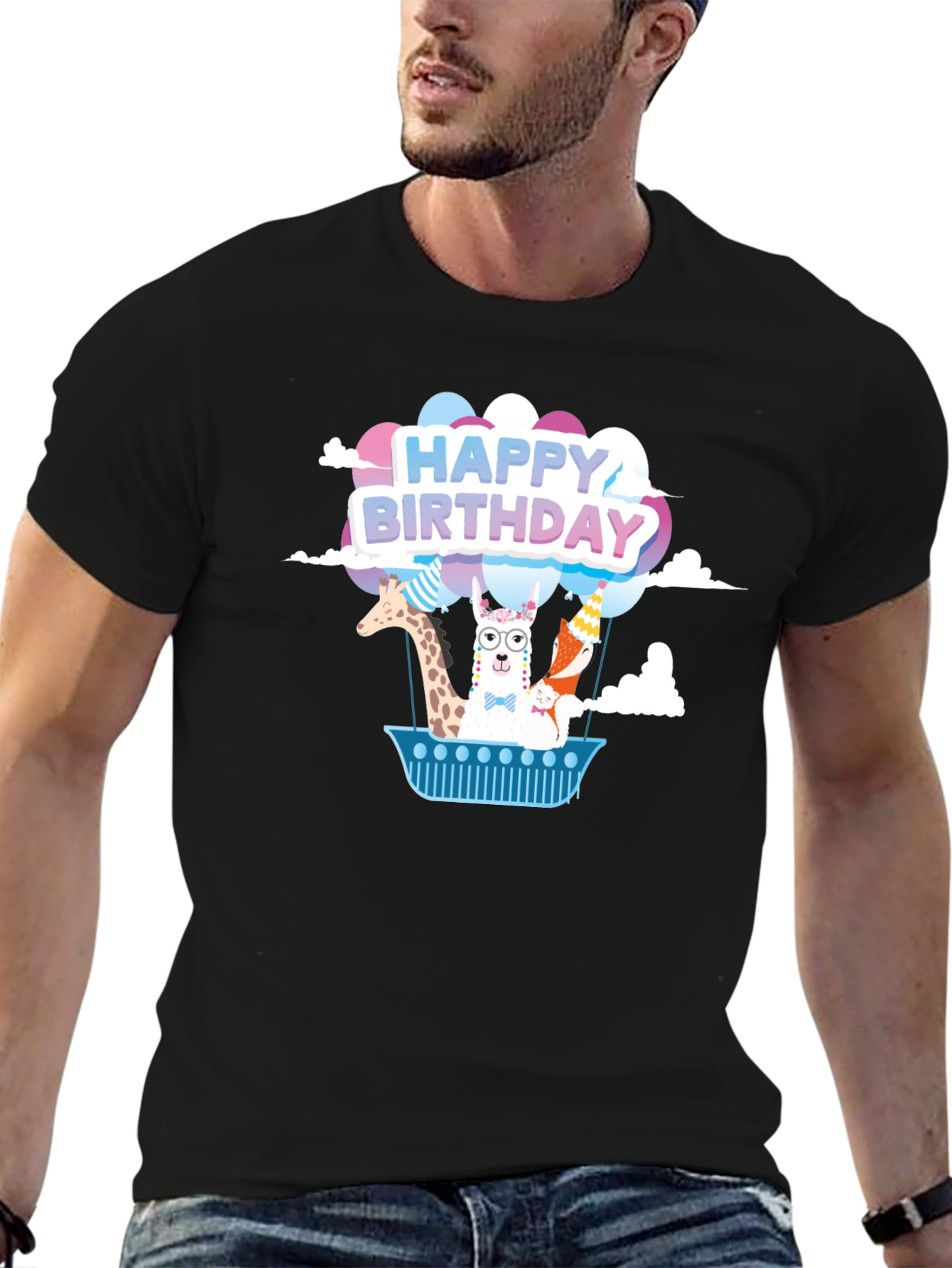 Happy Birthday Animals Hot Air Balloon T-Shirt