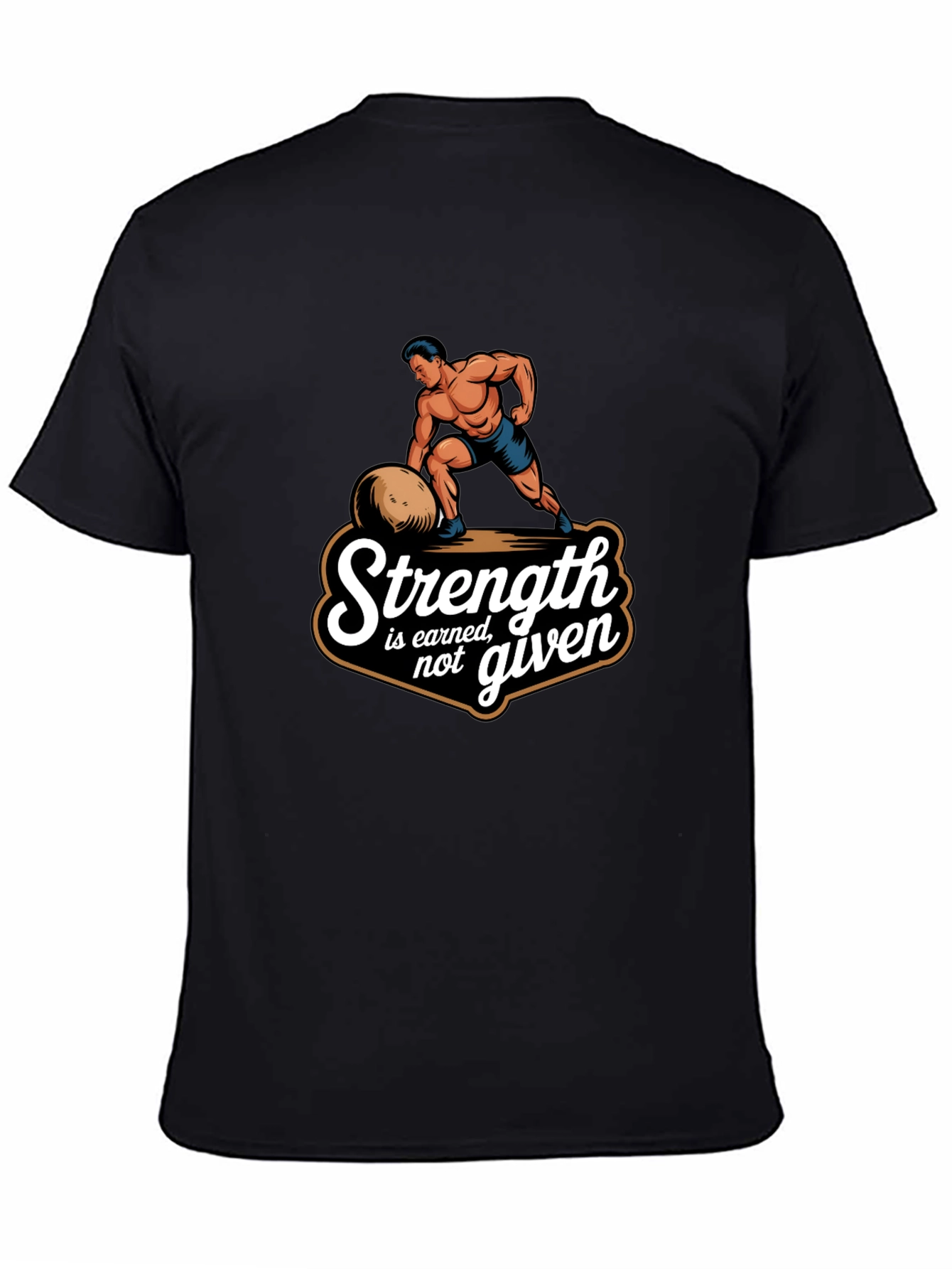 Strength Earned Graphic Tee - Bodybuilder Design Black T-Shirt