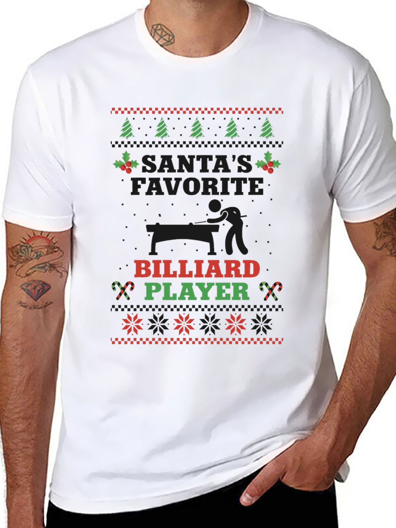 Santas Favorite Billiard Player Christmas T-Shirt