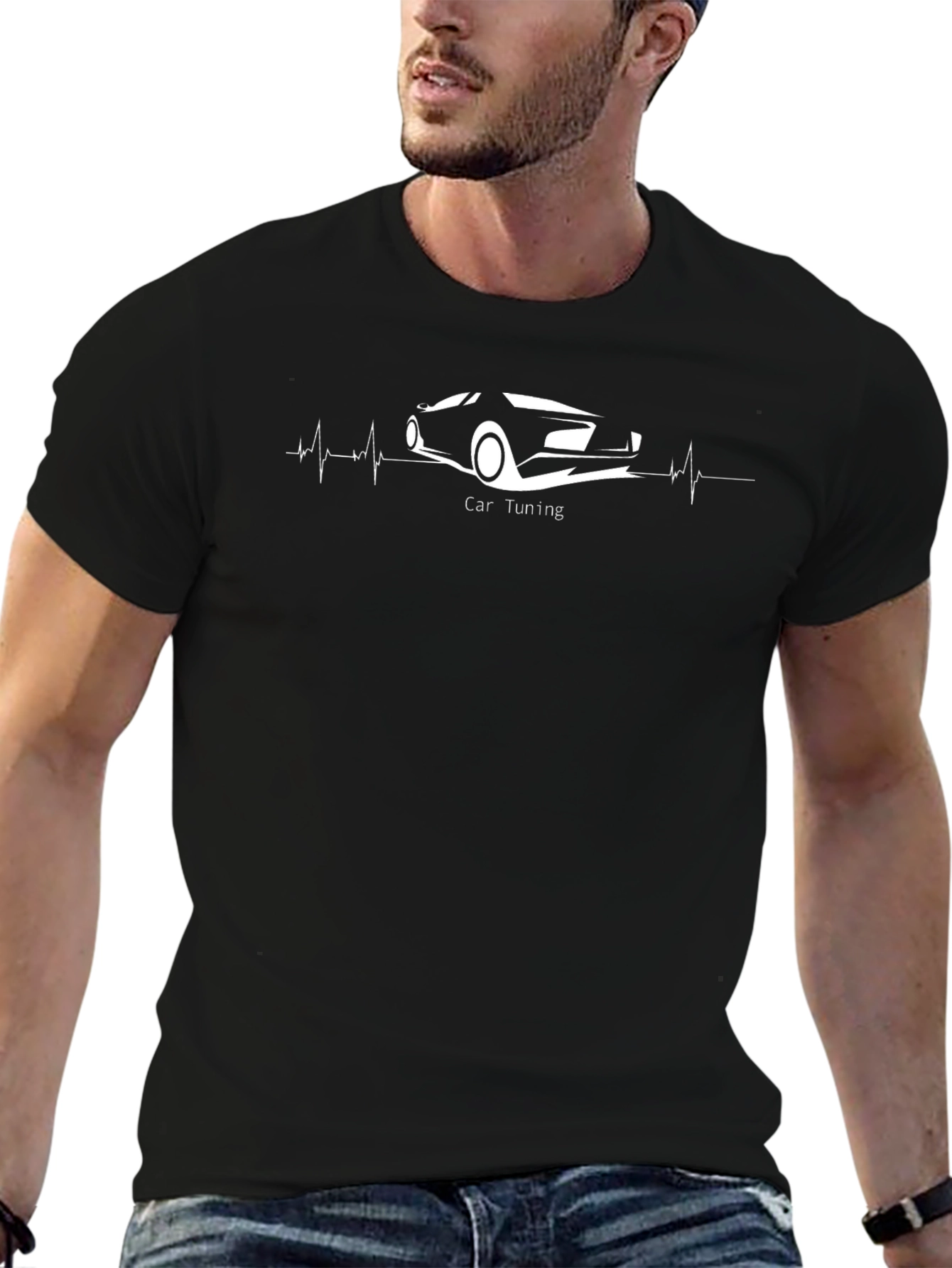 Car Tuning Heartbeat Graphic Tee - Black